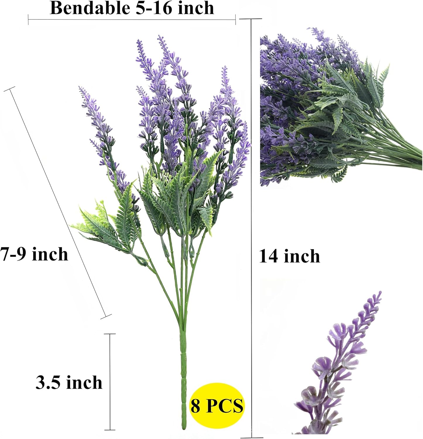 Grand Verde Lavender Artificial Flowers Bulk Stems Faux Purple Plants Real-Touch Bouquets DIY Home Decoration, 8pcs - Image 2