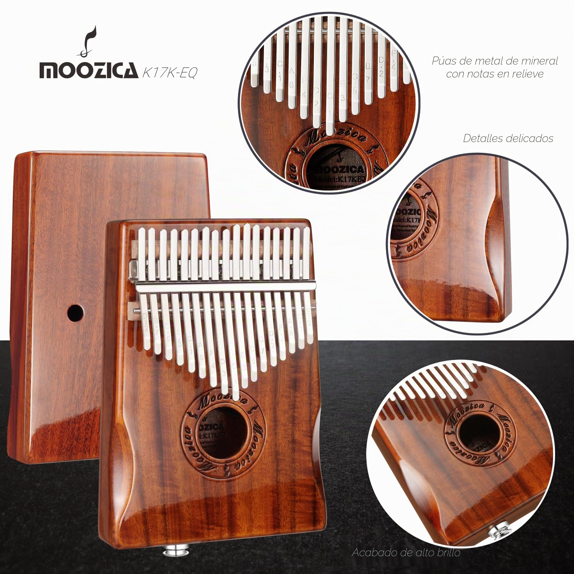 Moozica Kalimba de 17 teclas, piano eléctrico de madera de tono Koa, pastilla integrada con interfaz de audio de 6,35 mm y bolsa de kalimba profesional