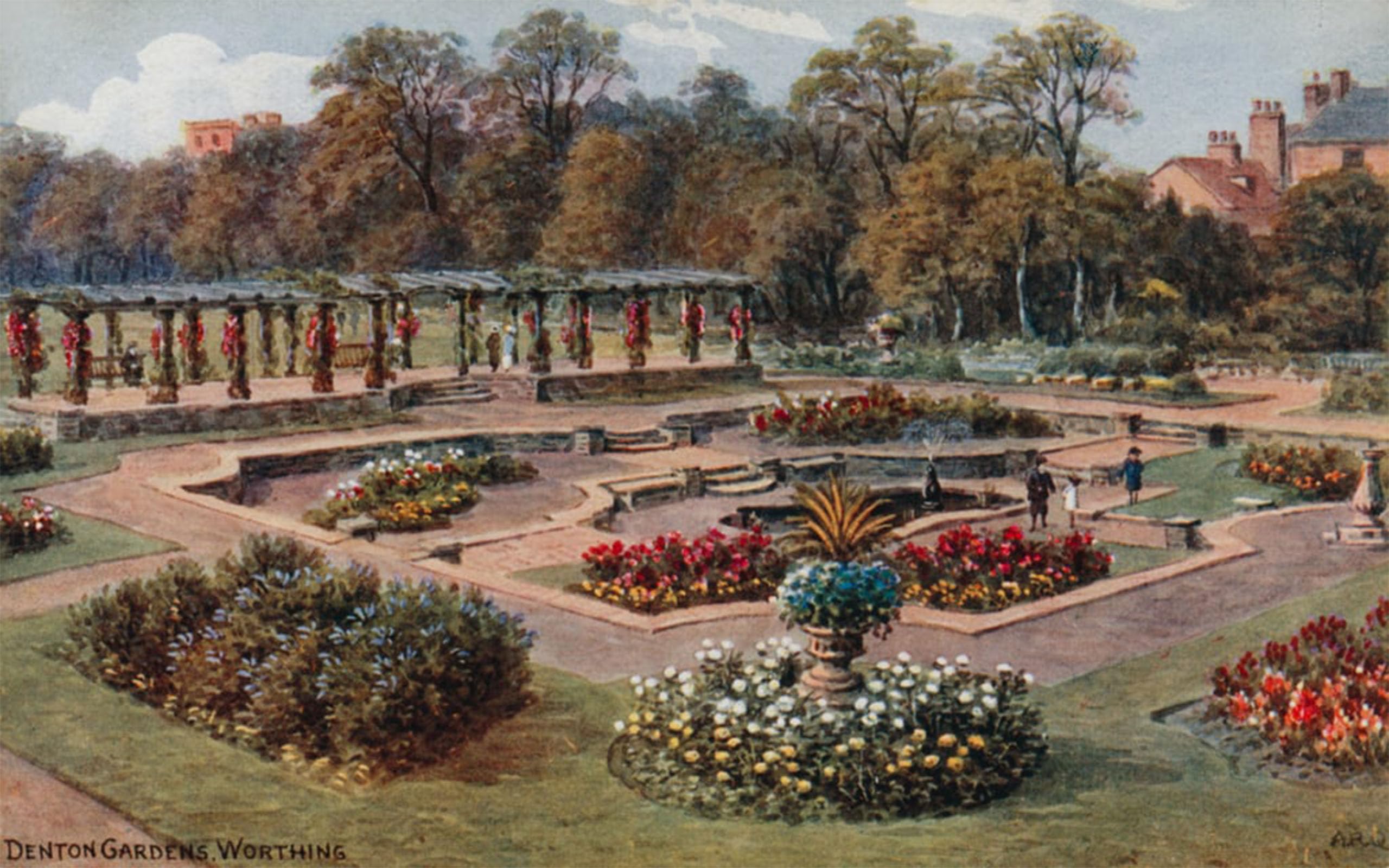 ARTXLXXBN Famous Prints Artwork Pictures Poster Painting Art Denton Gardens Worthing by Alfred Robert Quinton Artwork Landscape Pictures for Home Decor 60x90cm