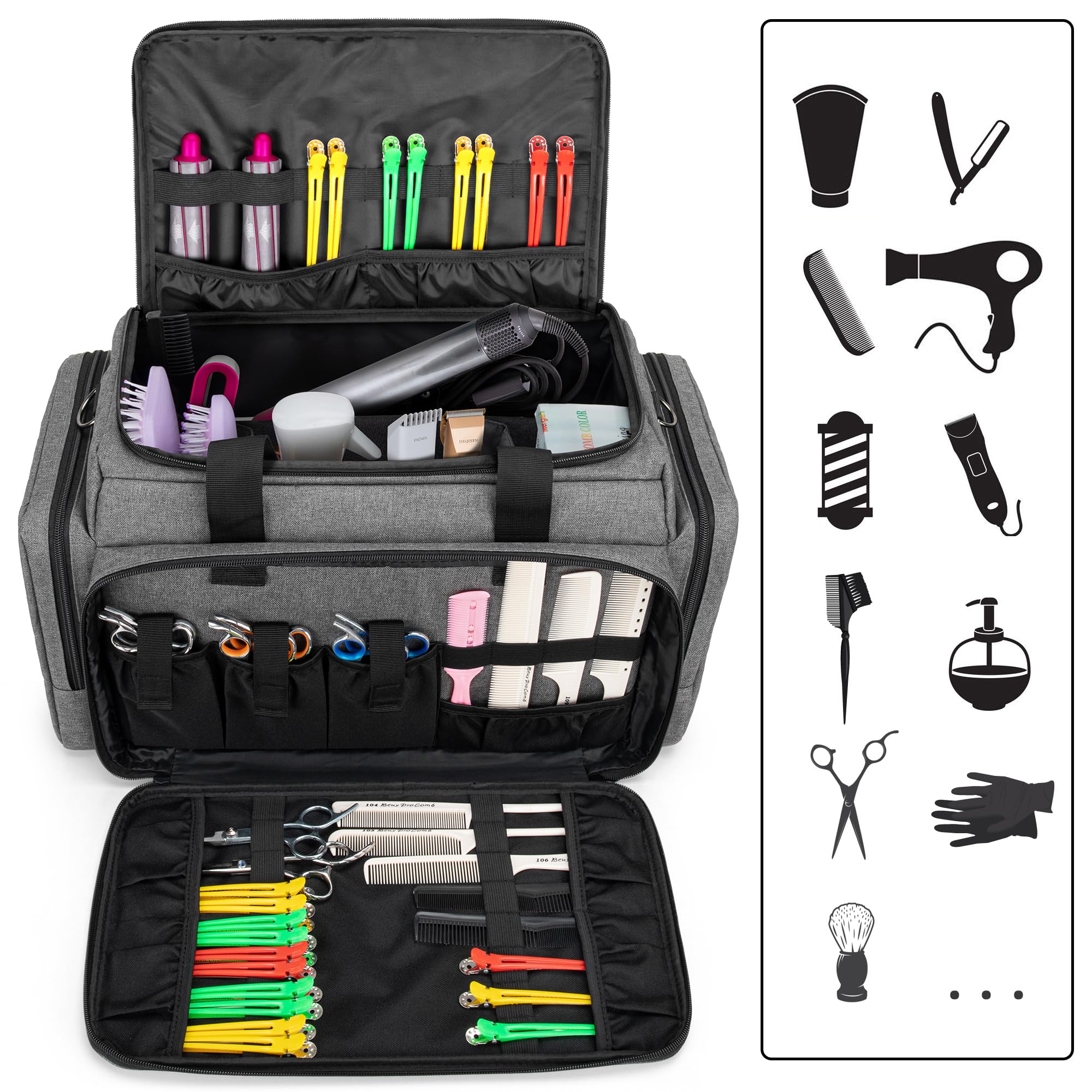 BAFASO Friseur Reisetasche, Frisör Aufbewahrung Koffer für Salon, Friseur Tasche für Friseurin, Maskenbildner, Stylist, Friseur Zubehör Organizer Tasche, OHNE ZUBHEÖR, Grau