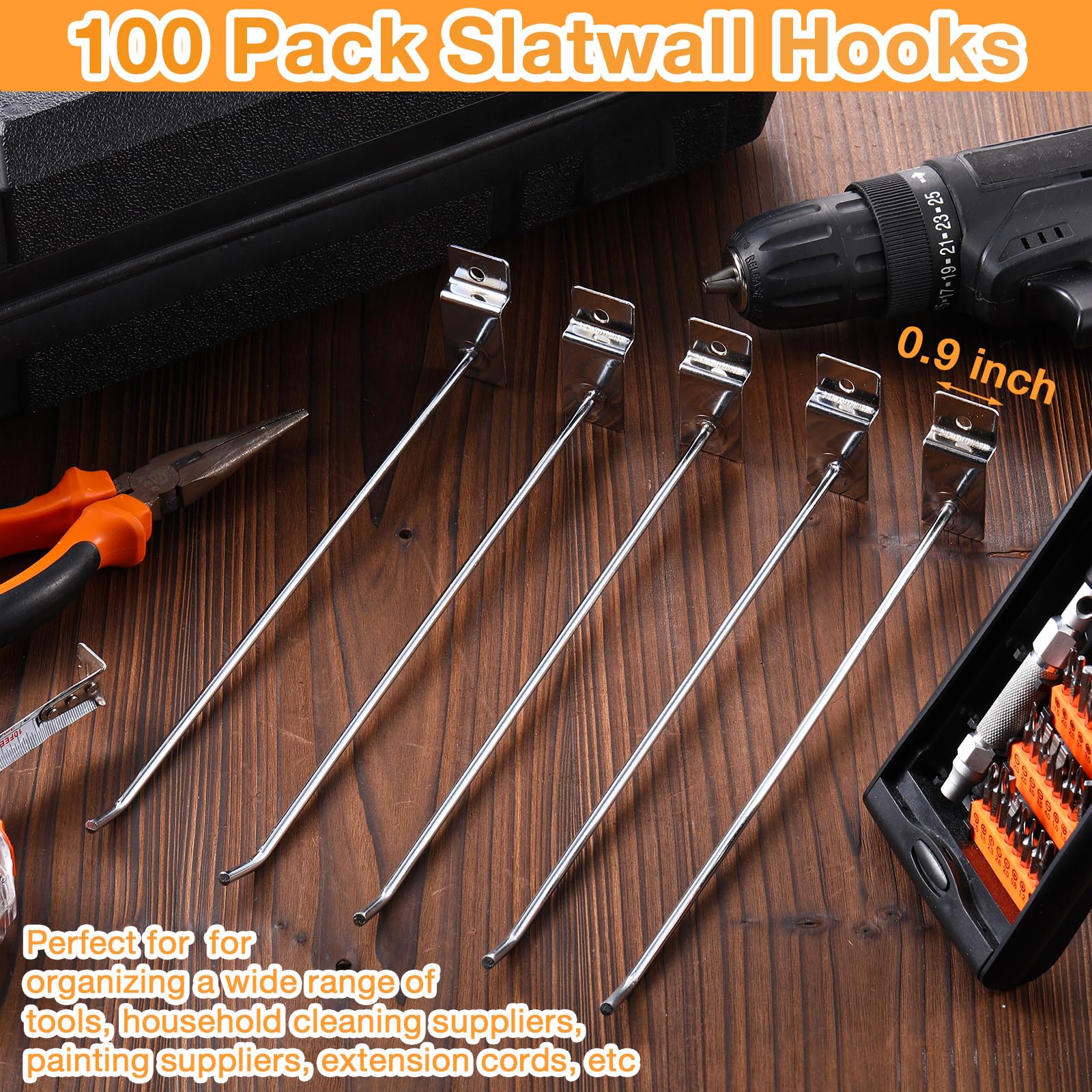 100 Pcs Heavy Duty Slatwall Panel Hooks 10 Inch Hanging Slatwall Accessories Metal Slat Wall Hanging Hooks Silver Slat Wall Hanger Commercial Grade Slatwall Pegs for Garage Shop Retail Display