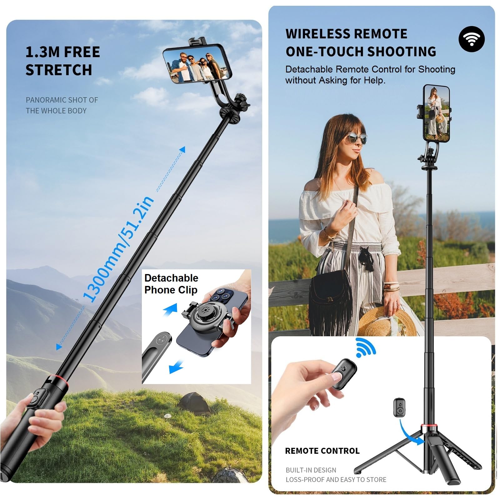 Perche à selfie magnétique pour iPhone – Trépied de téléphone de 129,5 cm compatible avec Magsafe, trépied de voyage pour iPhone, téléphones portables, Android, appareil photo, enregistrement vidéo,