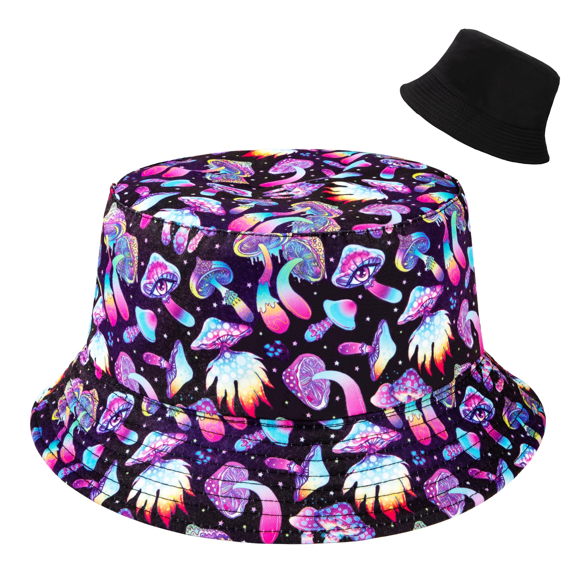 Newellsail Sombrero de Pescador Algodón a Estampado Trippy de Setas Plegable Reversible Gorros de Pescador Aire Libre Unisex Sombrero Bucket Hat para Excursionismo Viaje Pescar (56-58cm)