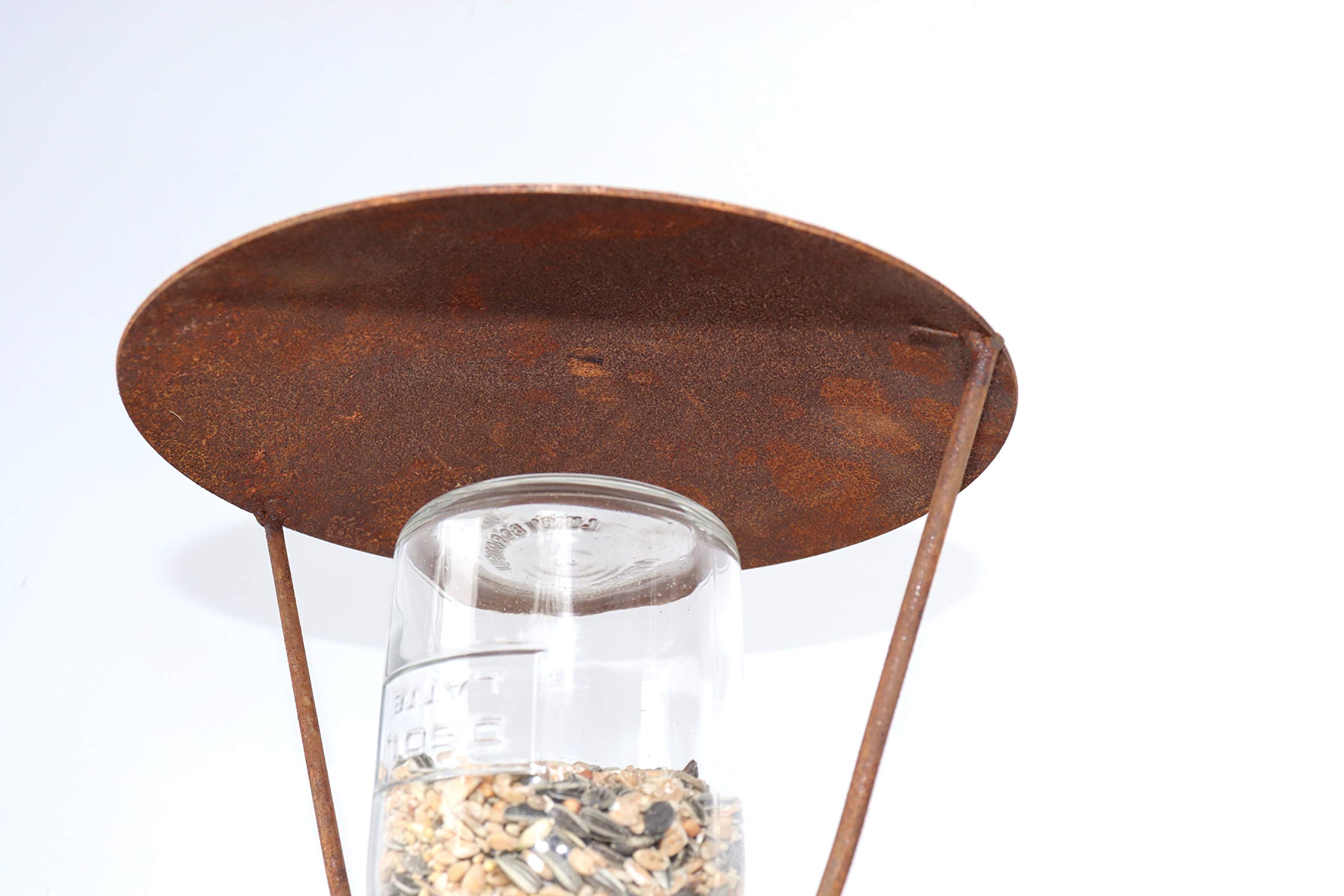 terracotta24 3X Vogelfutterstation mit Glasflasche aus Metall in Naturrost Rost, zum Stellen oder Hängen, Futterspender, Futterstation für Wildvögel (3 Stück)
