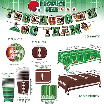 Football Party Supplies Kit for 24 Guests - football party decorations Includes Football Plates Napkins Tablecloth Cups Banner - for Football Birthday Game Day Tailgate Party Decorations