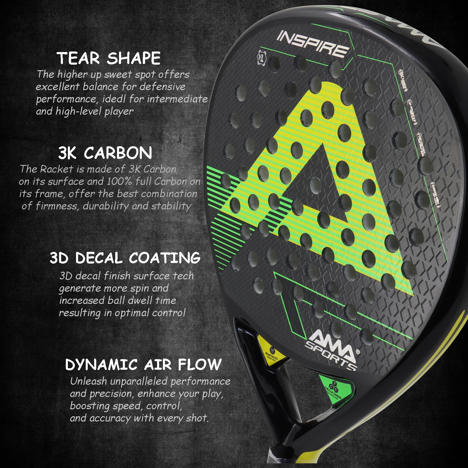 Armani Sport Padel Racket Snapklik.com : AMA SPORT Padel Racket 3K Carbon Fiber Surface