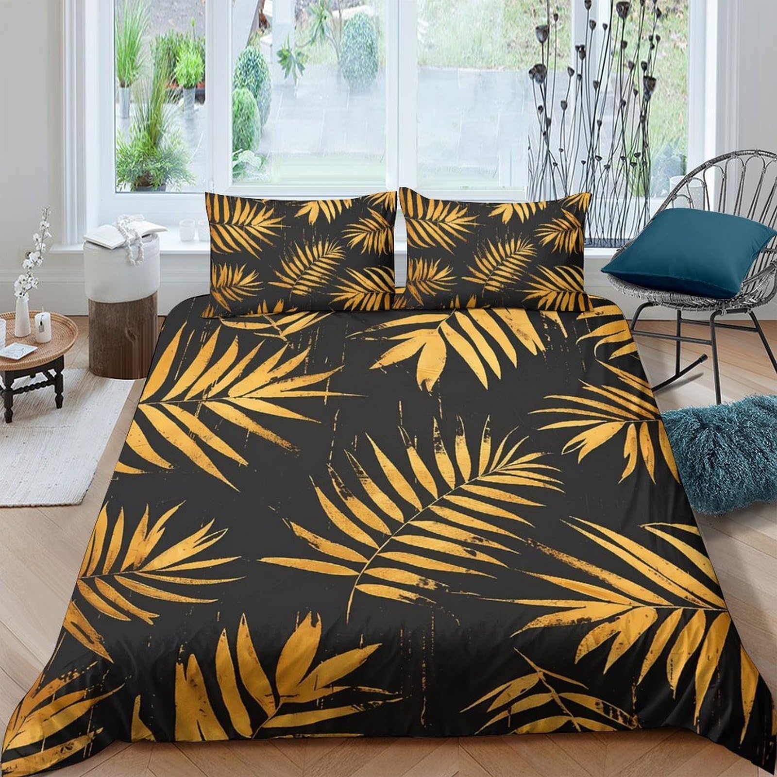 Ctjqhvkz Style-1 3D Printed Yellow Palm Leaf Fitted Sheet Microfiber Soft Breathable Tropical Bed Cover For Bedroom Guest Room Decor Single（135X200cm）