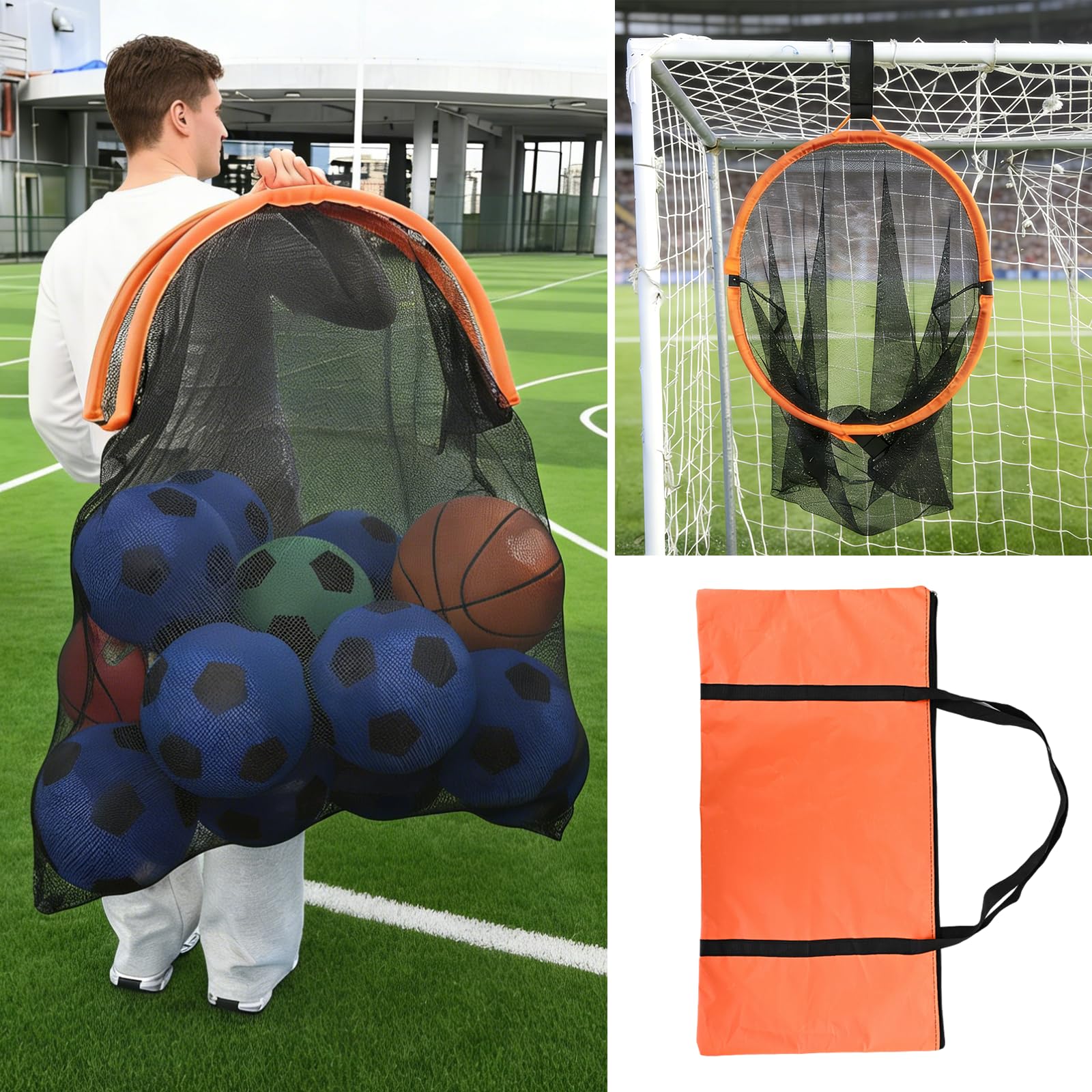 2-in-1-Fußballtrainingsnetz mit Trainings und Aufbewahrungsfunktion, verstärktes Mehrmaterial-Trainingsnetz, geeignet für Spieler Aller Leistungsstufen, einfach zu montierendes Schussnetz