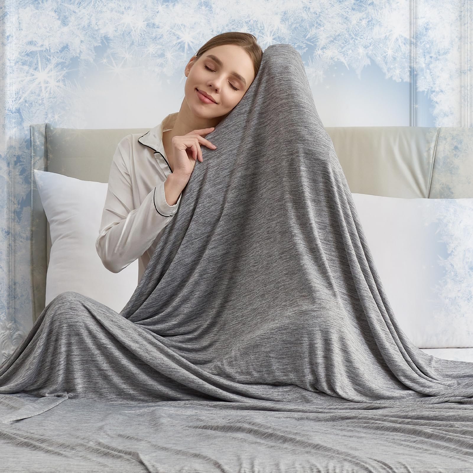 Cooling Blanket for Hot Sleepers, Queen Size, 228x228cm, Heather Grey