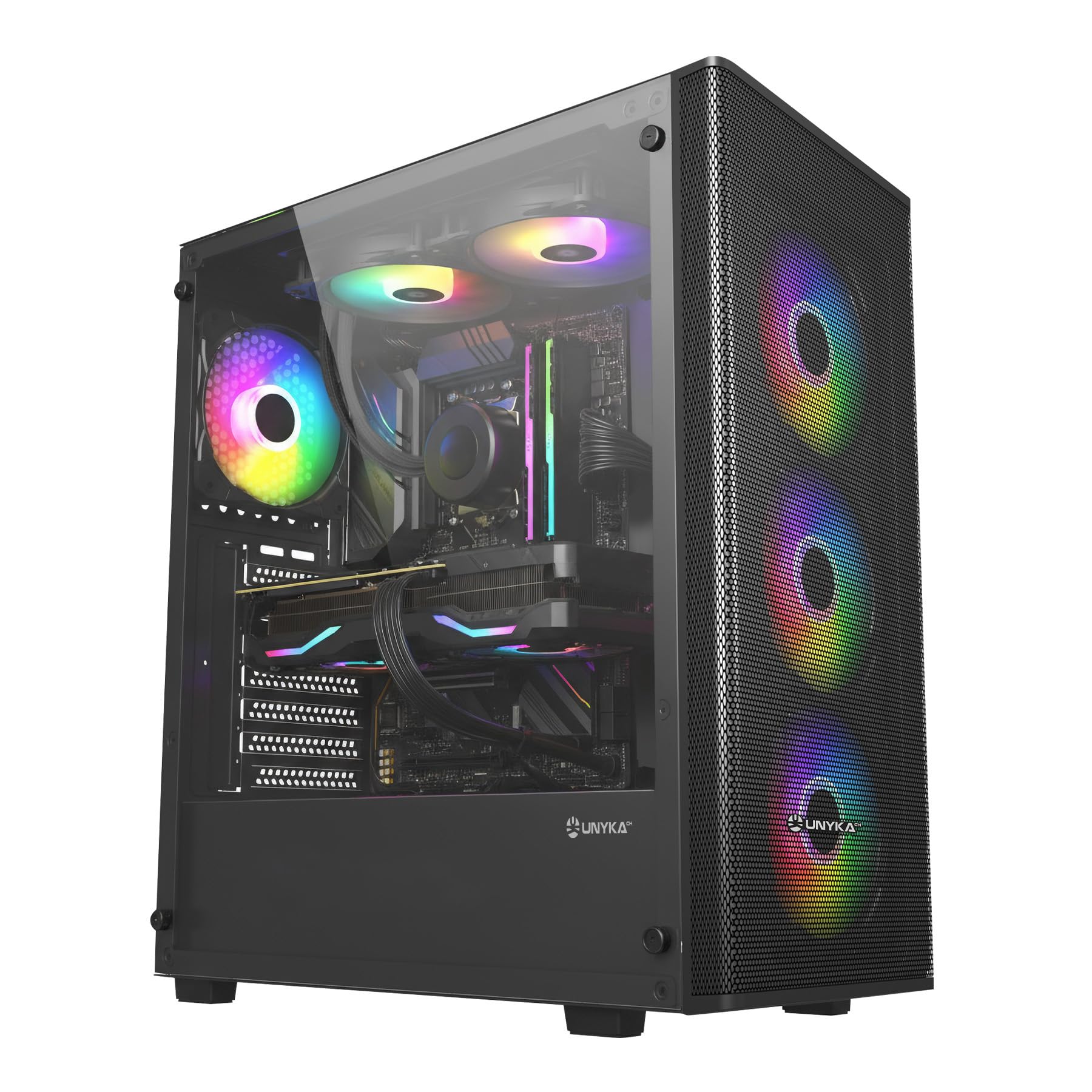 UNYKAch ATX MIR 100 - Scatola per computer da gaming grande formato con 4 ventole ARGB, 1 USB 2.0 e 3 USB 3.0