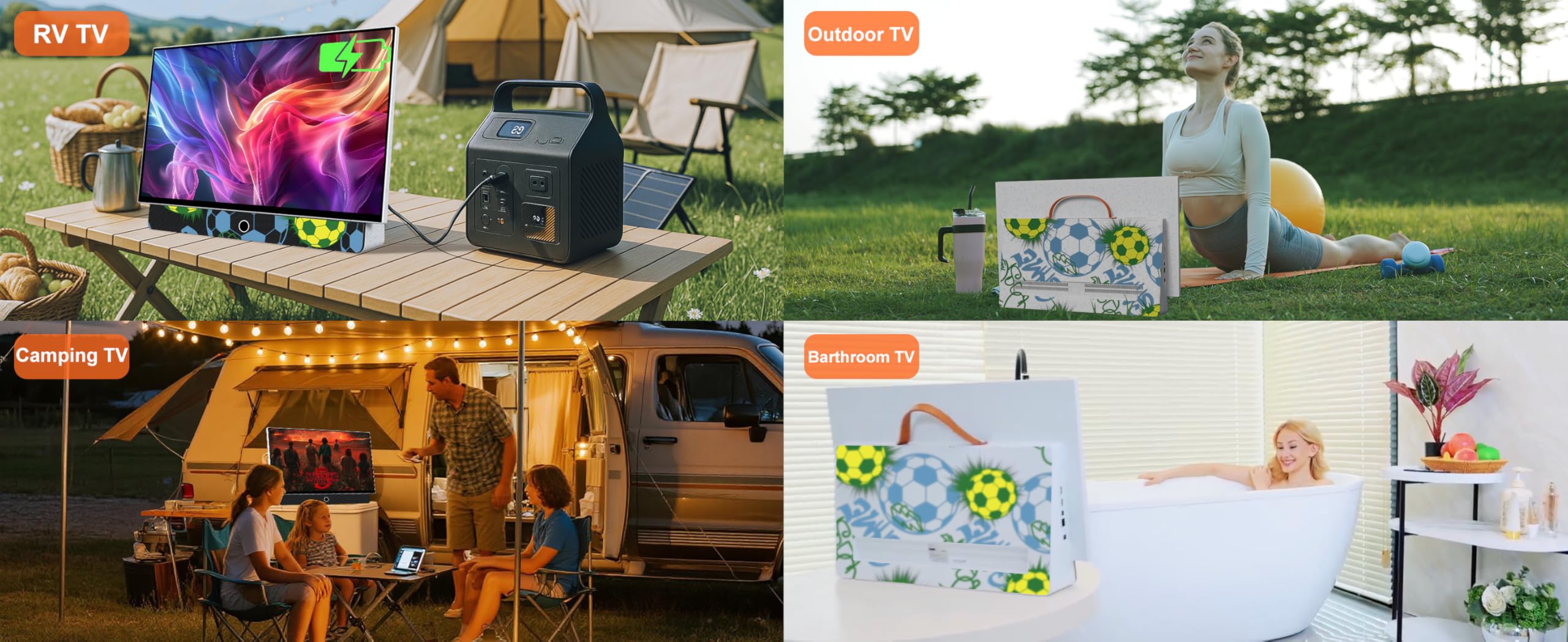 27 Inch Portable Smart TV, Android 14 OS, Built-in Battery Powered, FHD HDR Display, 60Hz Refresh Rate, Dolby Audio, WiFi, Chromecast, Voice Remote, for Bedroom, Game Day Parties, Camping & Travel