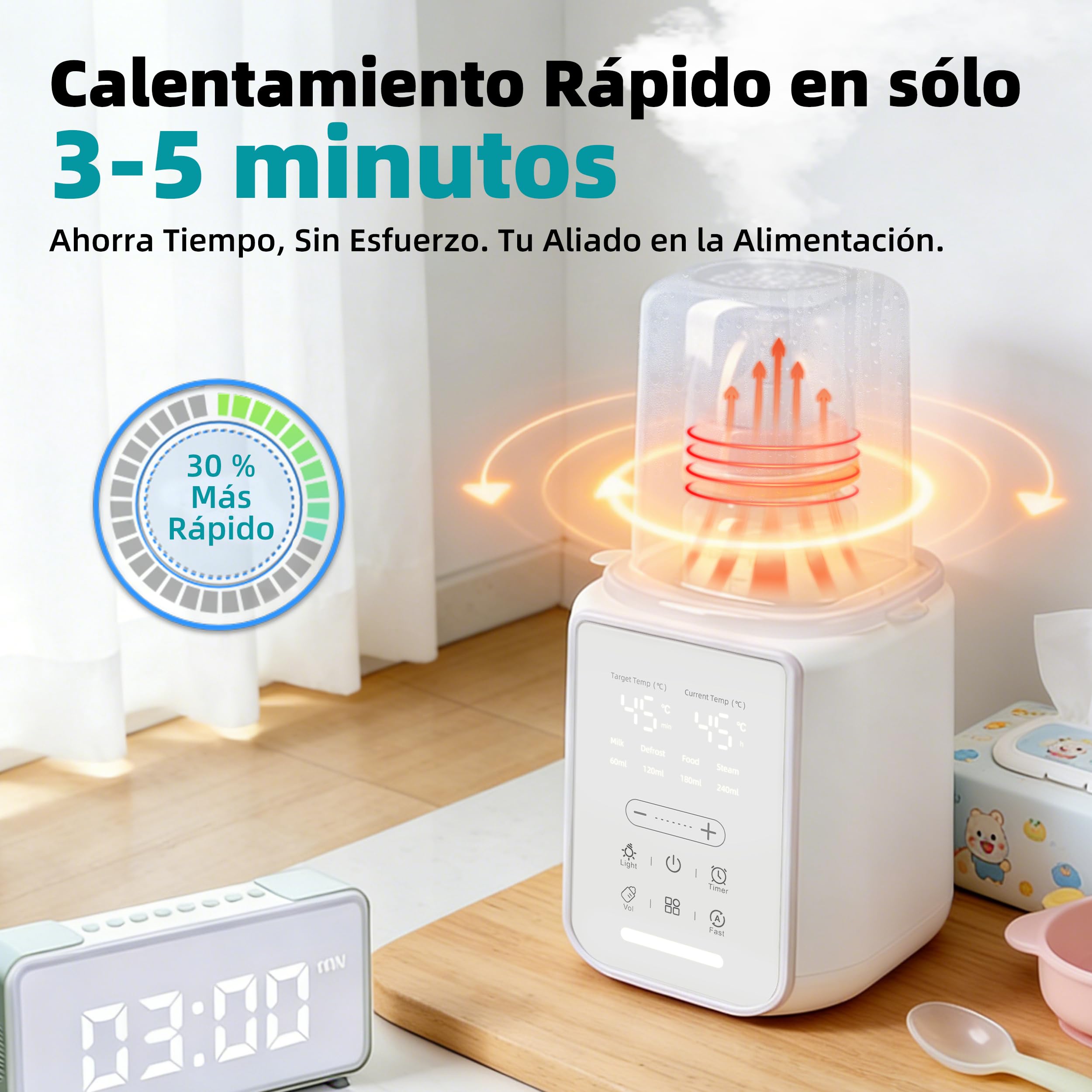 Calentador de Biberones 8 en 1 Inteligente de Temperatura, para Leche Materna/Fórmula, Combina Calentamiento, Esterilización, Protección contra Sobrecalentamiento y Función de Mantenimiento de Calor