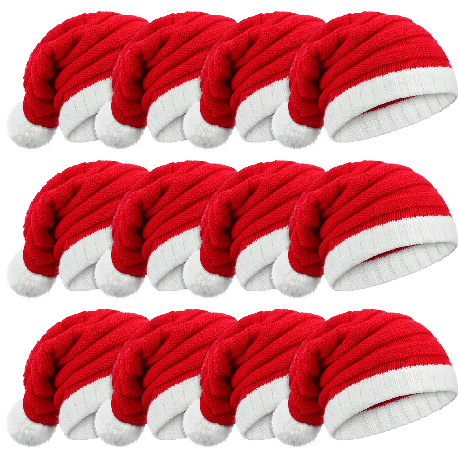 Ramede 12 gorros de elfo de punto de Navidad para adultos, gorro de invierno con pompón, gorras de ganchillo a granel para mujeres y hombres