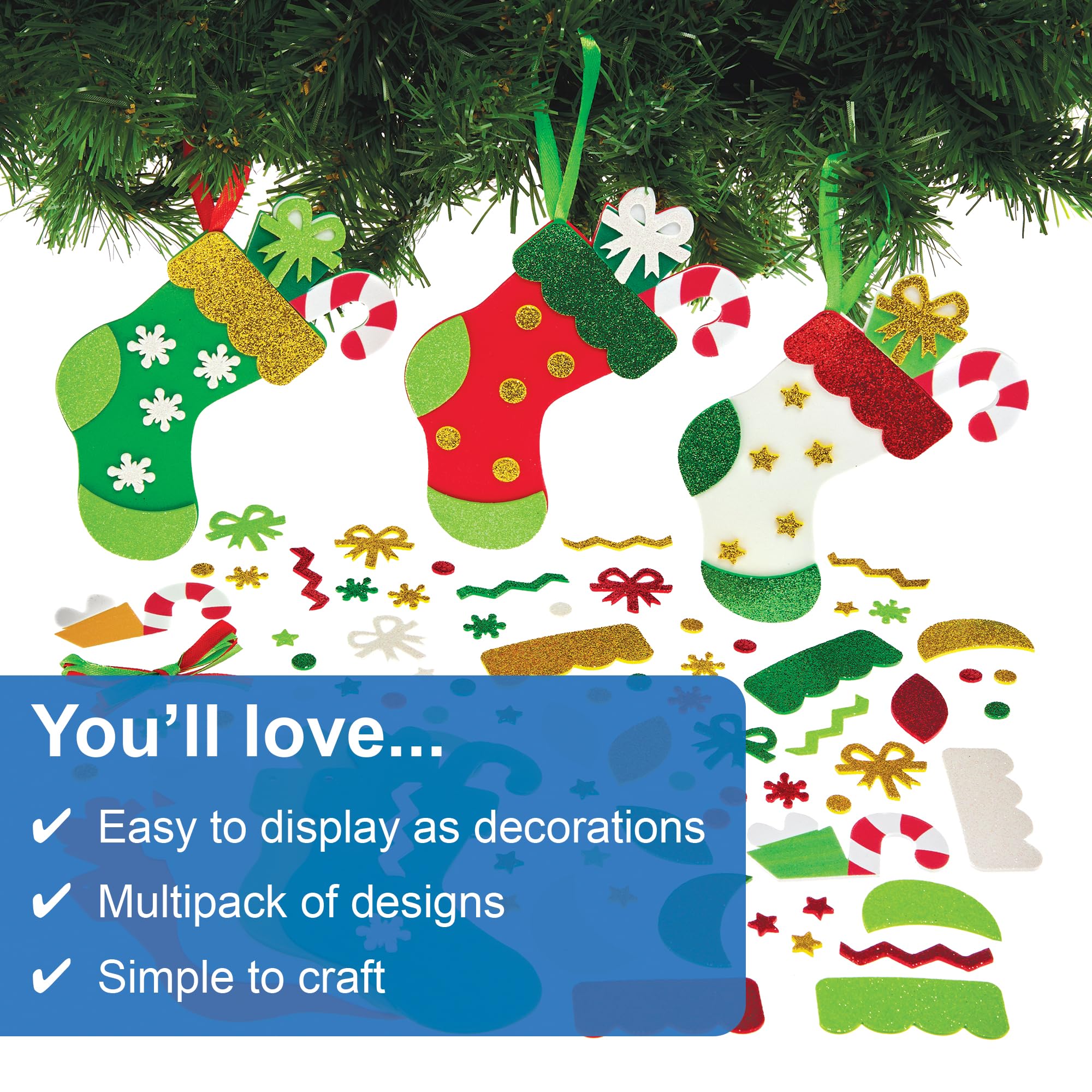 Baker Ross FX776 Christmas Stocking Mix and Match Decoration Kits - Pack of 8, Christmas Decoration Arts and Crafts for Kids - Image 3