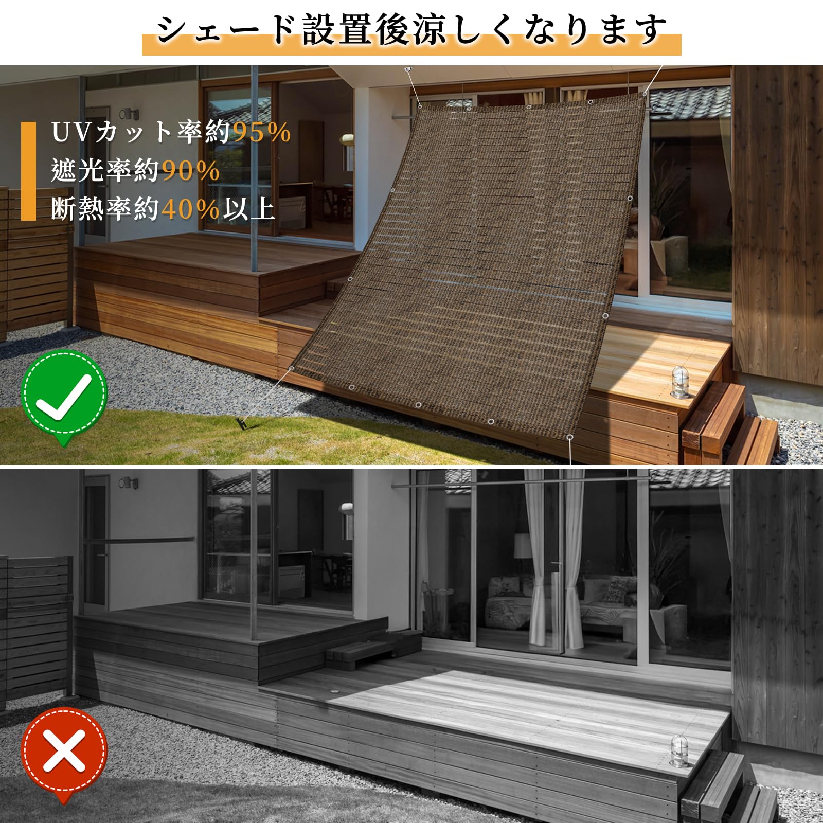 Amazon | SUNNY GUARD日除け シェード屋外 1.8x2.4m モカ透かし編み 