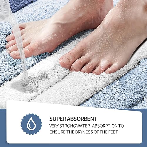 Miniatura 3 de Alfombras de baño de microfibra antideslizante de 18 x 26 pulgadas, lavables a máquina, de secado rápido, para baño, dormitorio y cocina, color azul