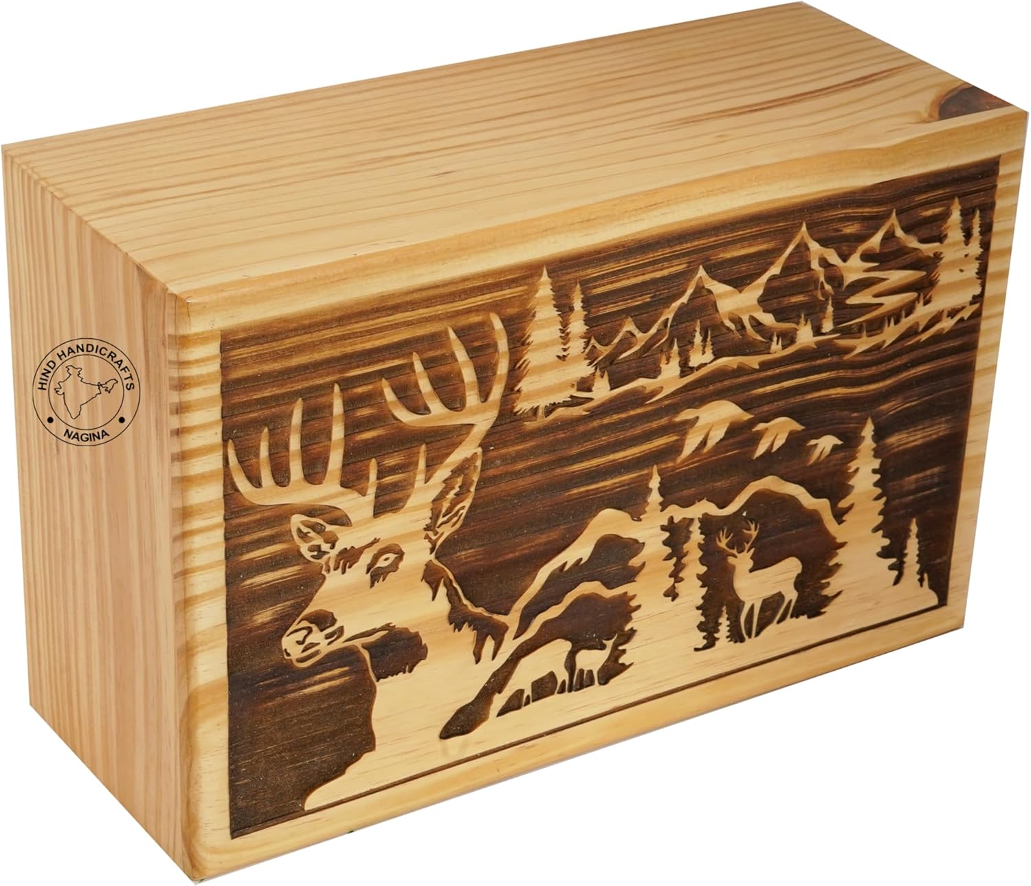 Handcrafted Horse Wooden Cremation Urns for Human Ashes Adult Large - Funeral Urn Box - Burial Urns for Columbarium (Deer Forest, 250 Cubic Inches)