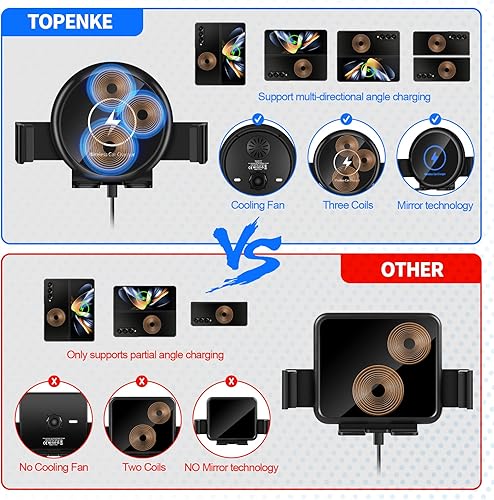 Miniatura 2 de Cargador de coche inalámbrico de tres bobinas de 20 W con ventilador de refrigeración, para Z Fold 5, carga rápida con sujeción automática para