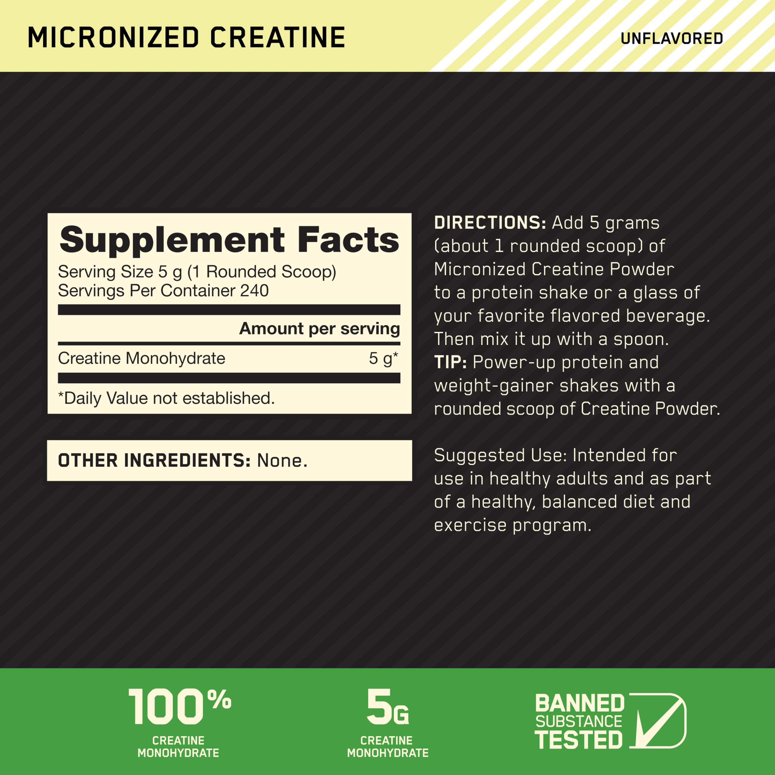 Optimum Nutrition Creatine Monohydrate Powder, Unflavored, 240 Servings — Amazon image 15