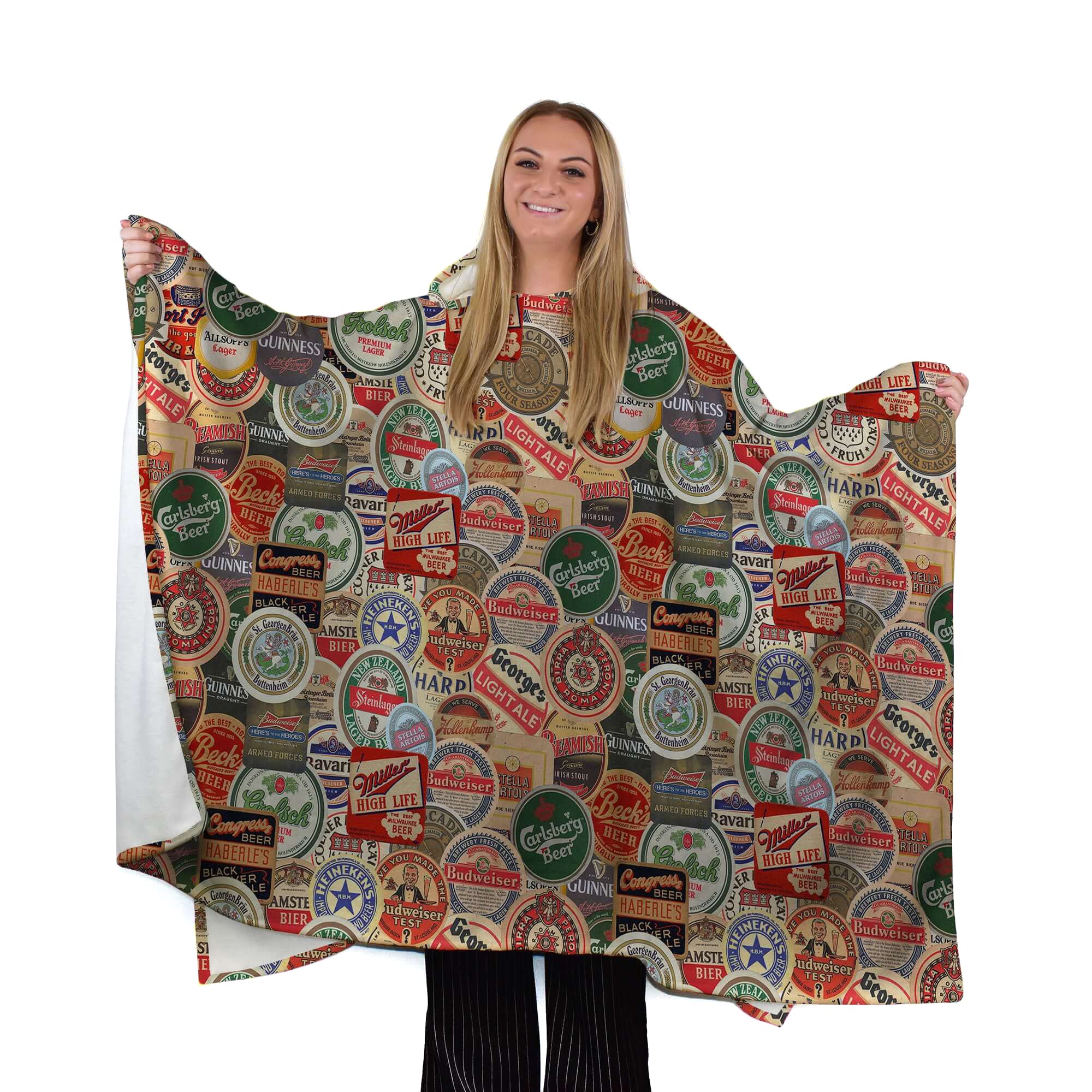 BRITISH MADE GIFTS Beer Labels Design - Wearable Blanket Hoodie Fleece Poncho SNUGAROO