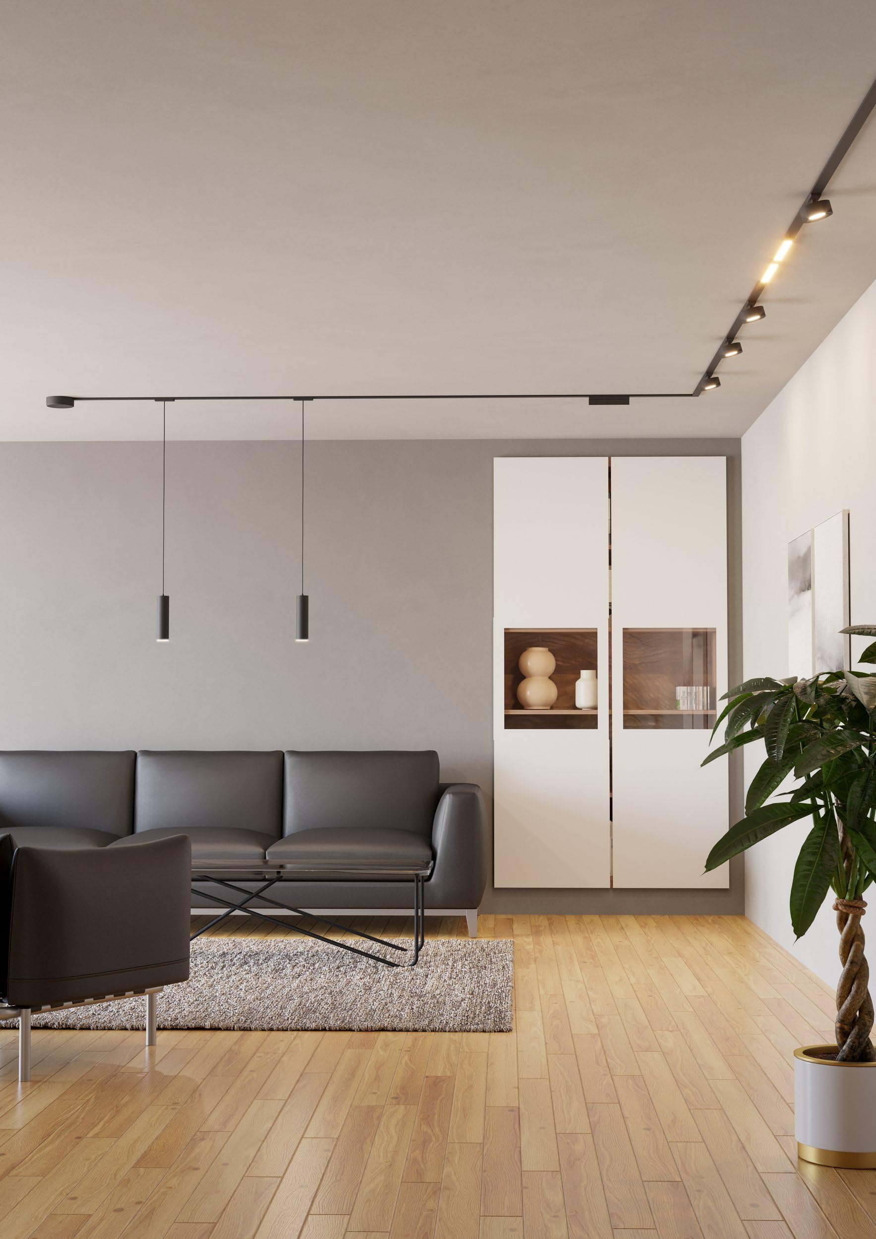 EGLO LED Hängelampe für Schienensystem Track Plus, Pendelleuchte dimmbar, Zubehör für Schienenleiste, Accessoire Lichtschiene Decke, Kunststoff in Schwarz, warmweiß - kaltweiß (Packung mit 2)