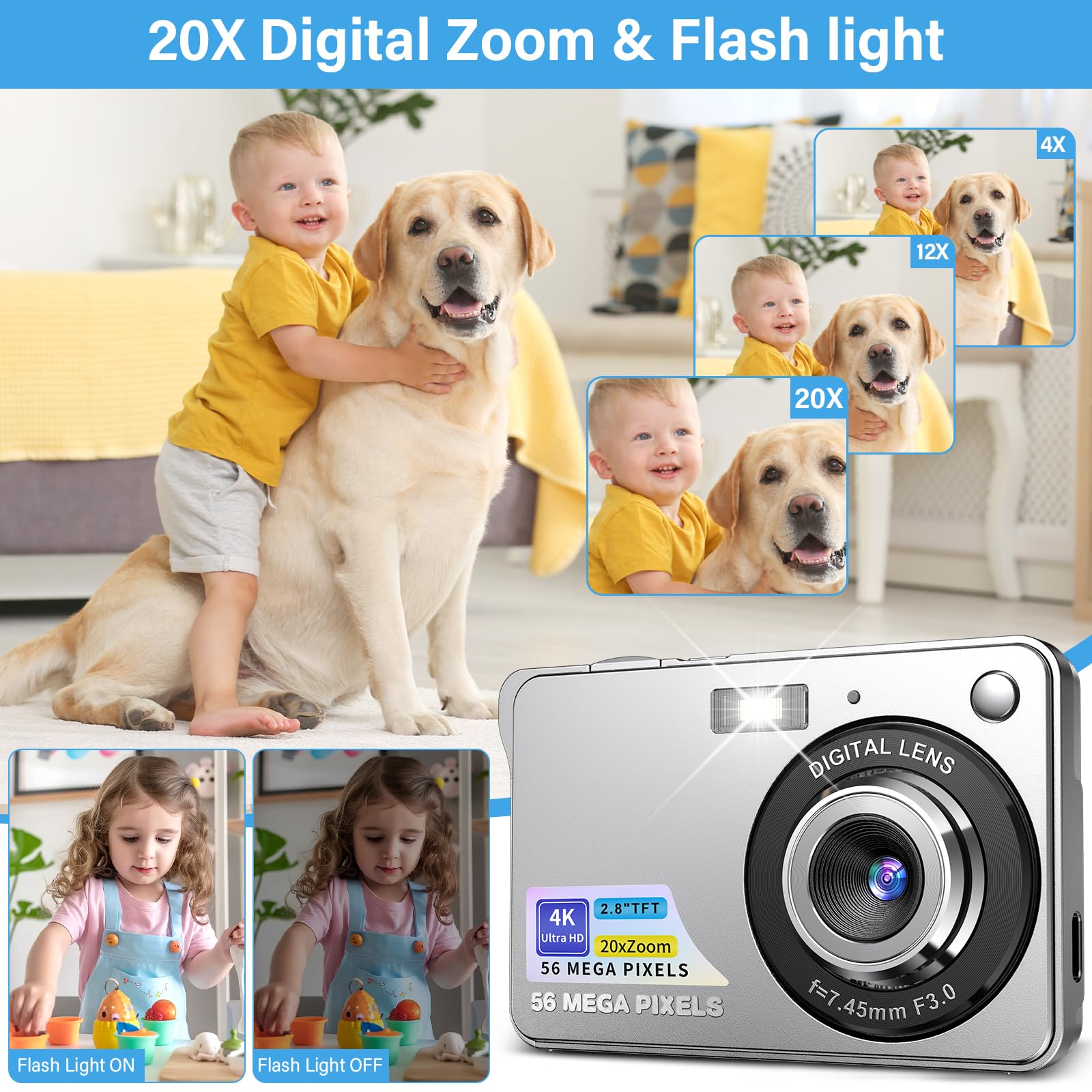 Compacte digitale camera, 1080p, HD, 44 MP, met kaart 32 GB