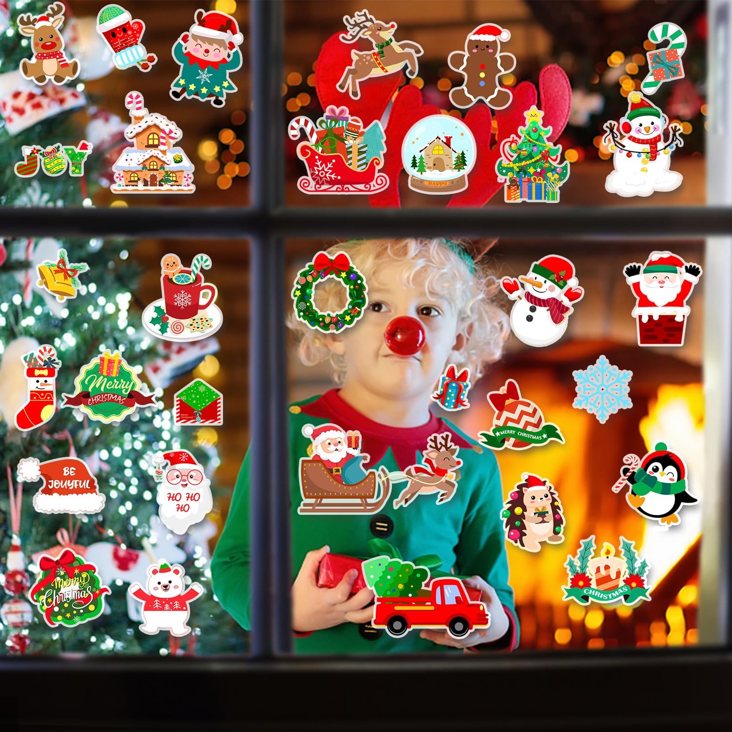 Produktbild von Weihnachts Aufkleber Für Fenster,Abziehbare Girlande