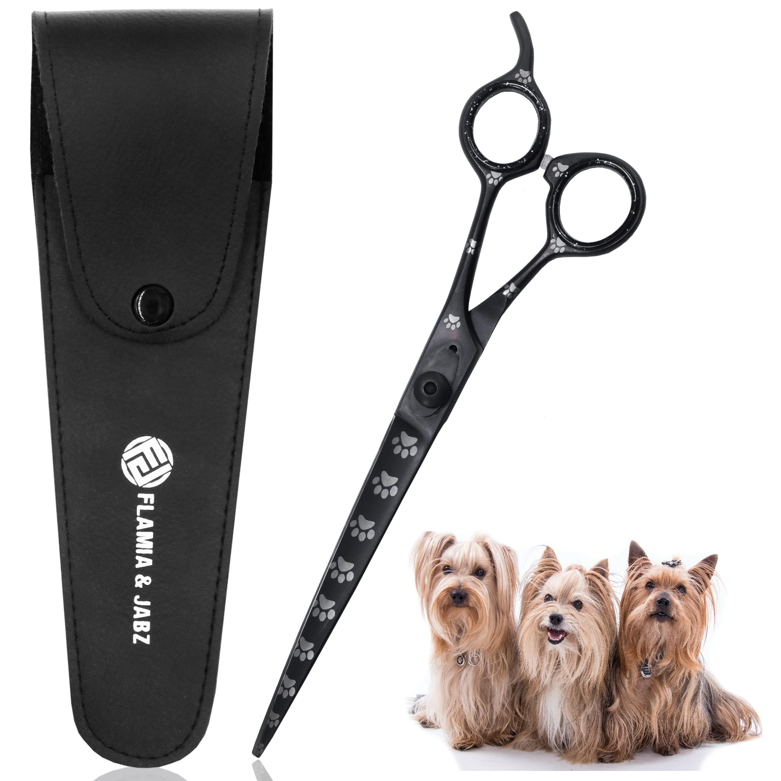 Professional Dog Grooming Scissors/Shears, Straight, with Paw Prints for  Dogs, Cats Pets (Right Handed, Black, Stainless Steel Inch)