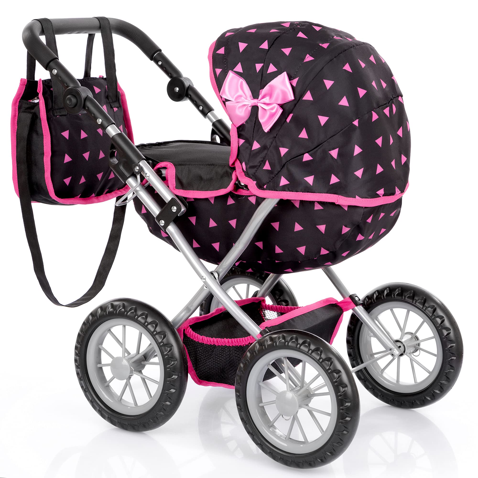 Kinderplay Carrozzina per Bambole Gondola – Manico regolabile 33–63 cm – Ruote in schiuma silenziose – Per bambola fino a 41 cm – Da 3 anni