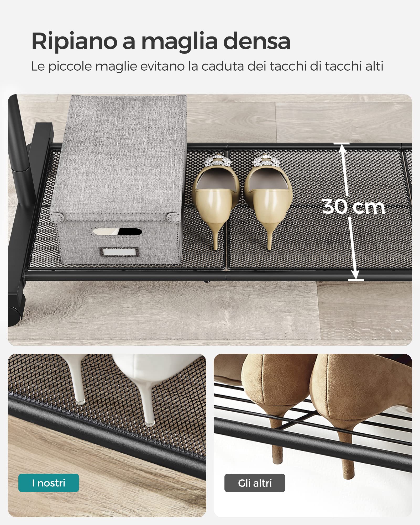 SONGMICS Stand Appendiabiti in Metallo, Attaccapanni con Ruote, Ripiano Portaoggetti, Barra Regge fino a 40 kg, Nero HSR25BK