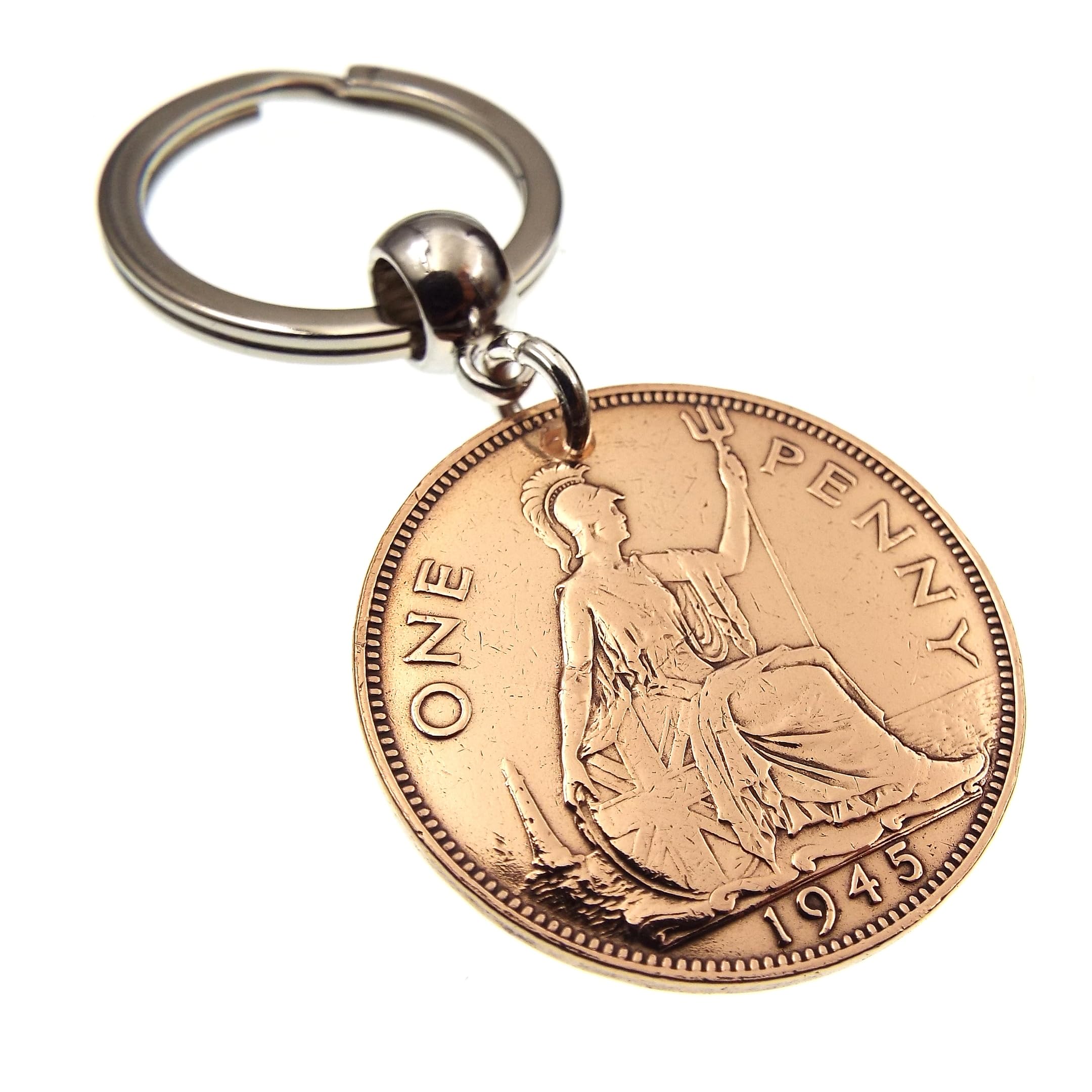 A Silver Dream 1945 British Penny Coin Keyring Birthday Anniversary Retirement His Hers Men Women