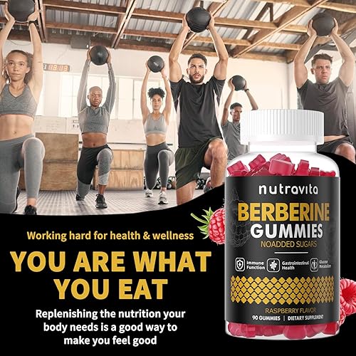 Miniatura 7 de Nutravita Gomitas de berberina con canela de Ceilán, 1500 mg de berberina de alta potencia, suplemento para apoyo inmunológico y metabolismo,