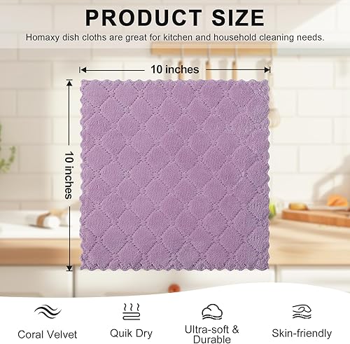 Miniatura 5 de Homaxy Paquete de 12 paños de cocina (10 x 10 pulgadas, púrpura), paños de cocina de terciopelo coral súper suaves y absorbentes, paños de limpieza