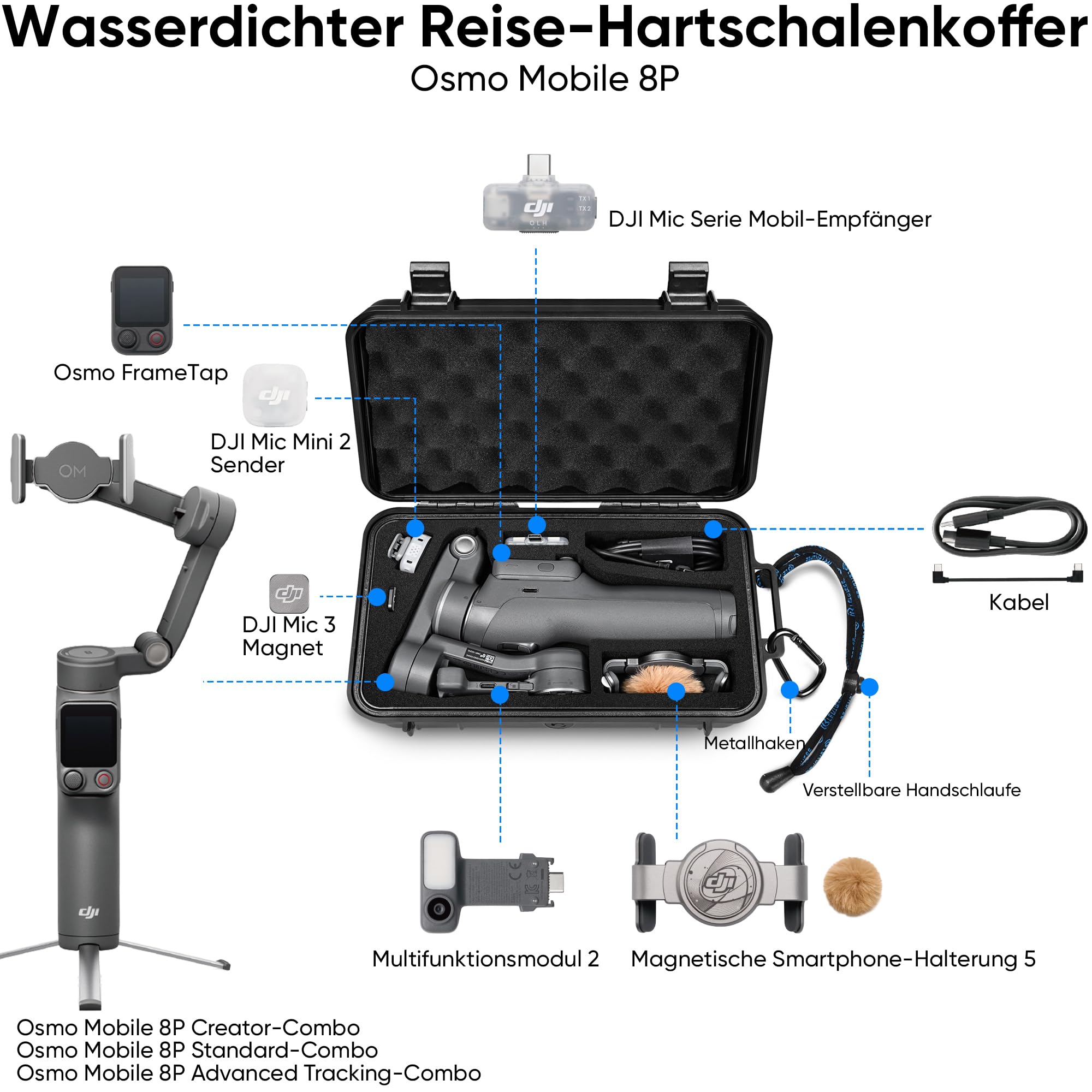 LEKUFEE Reise-Wasserdichter Aufbewahrungskoffer für DJI Osmo Mobile 8P Gimbal-Stabilisator und weiteres Zubehör (nur Tasche)