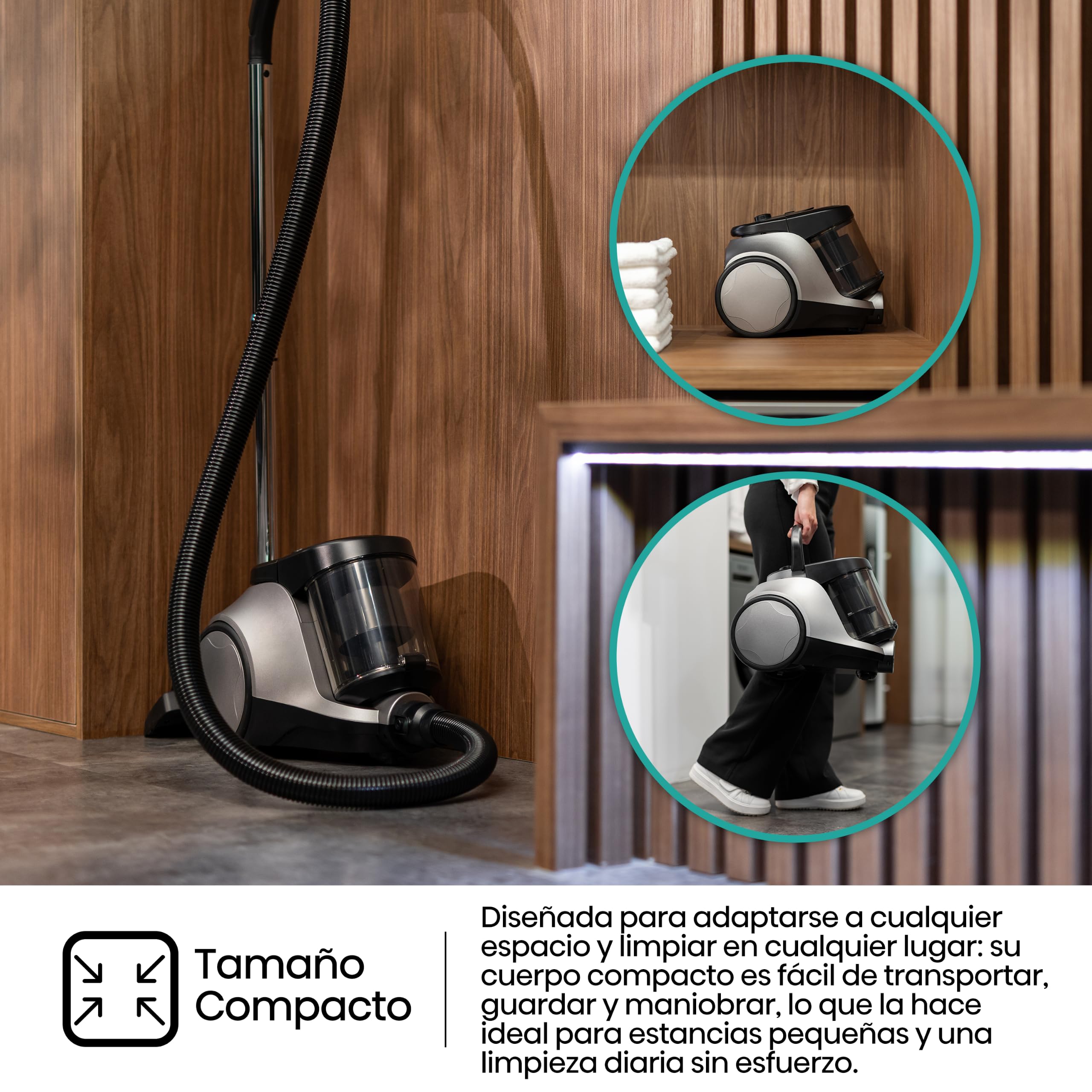 Hisense HVC20E3H2TPA Aspiradora Trineo ciclónica sin Bolsa, Cepillo HI2 Textil y Mascotas, Potente succión de 160W, Tubo telescópico metálico y Boquilla con Cepillo 2 en 1 para Suelos Duros