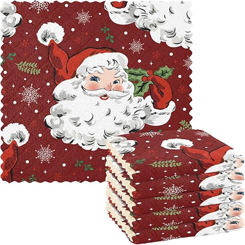 Miniatura 1 de Paños de cocina rojos con copos de nieve de Papá Noel, paquete de 6 paños de cocina de secado rápido, toallas de limpieza absorbentes para cocina y