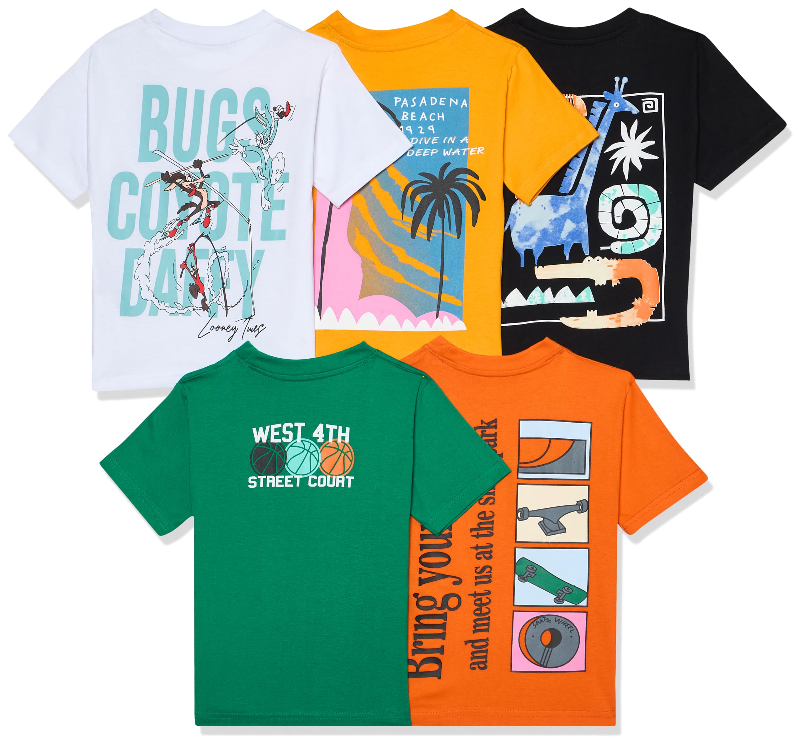 T2F Chłopięcy T-shirt z bawełny z przodu i z tyłu, z nadrukiem, duży krój, 5 sztuk