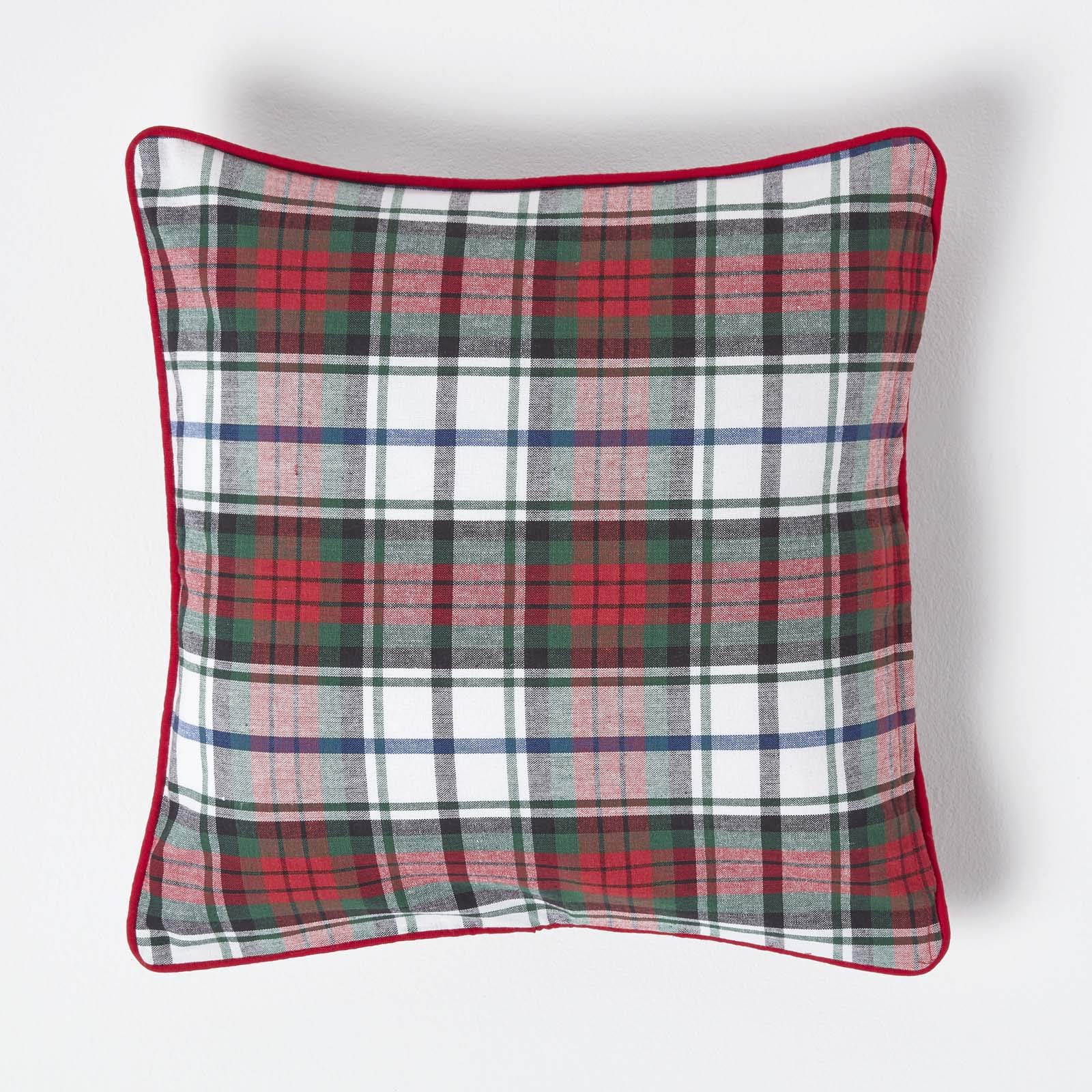 Homescapes (45 X 45 Cm) Cotton Macduff Tartan Cushion Cover Red