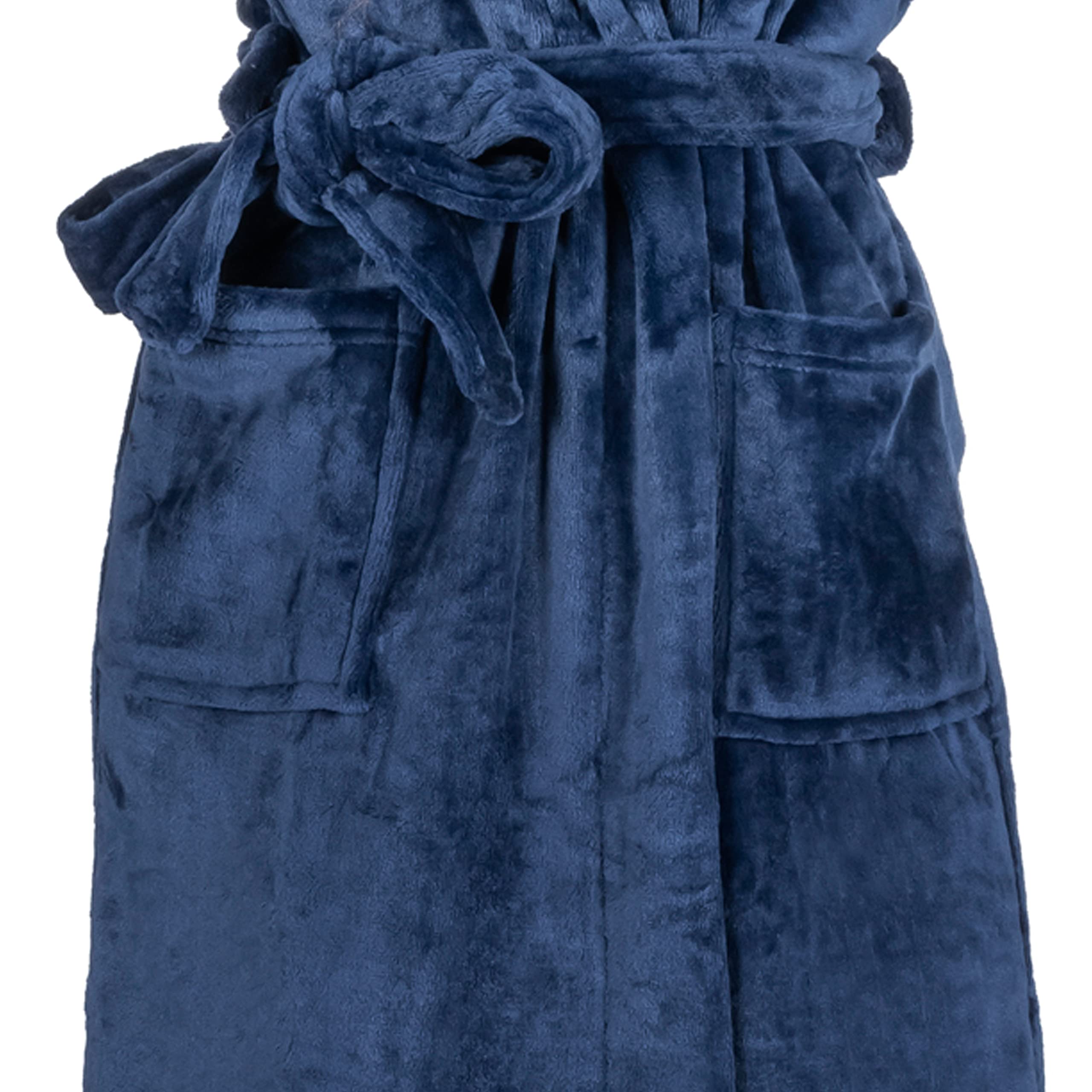 MONHOUSE Womens Dressing Gown - Premium Super Soft & Cosy Long Bathrobe - Ladies Thick Flannel Luxury Housecoat - Warm Fluffy Shearling Spa Robe for Her - Sherpa Bathrobe - Navy UK 20-22