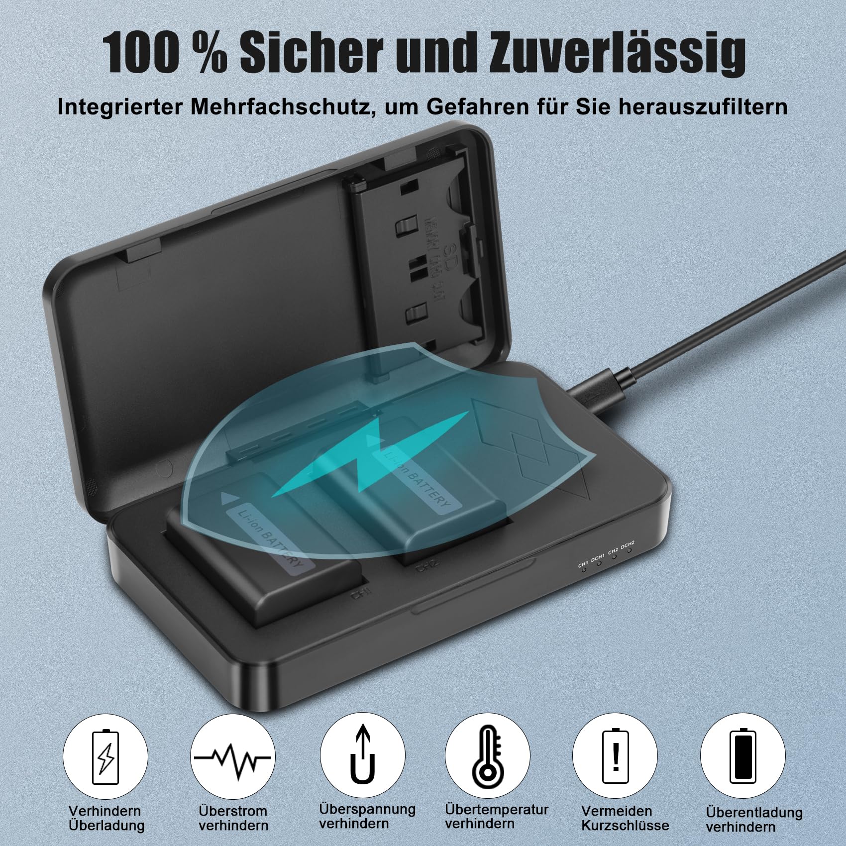 JYJZPB 2 X NP-FW50 Akku und USB Doppel Ladegerät mit SD-Kartenslot für Sony