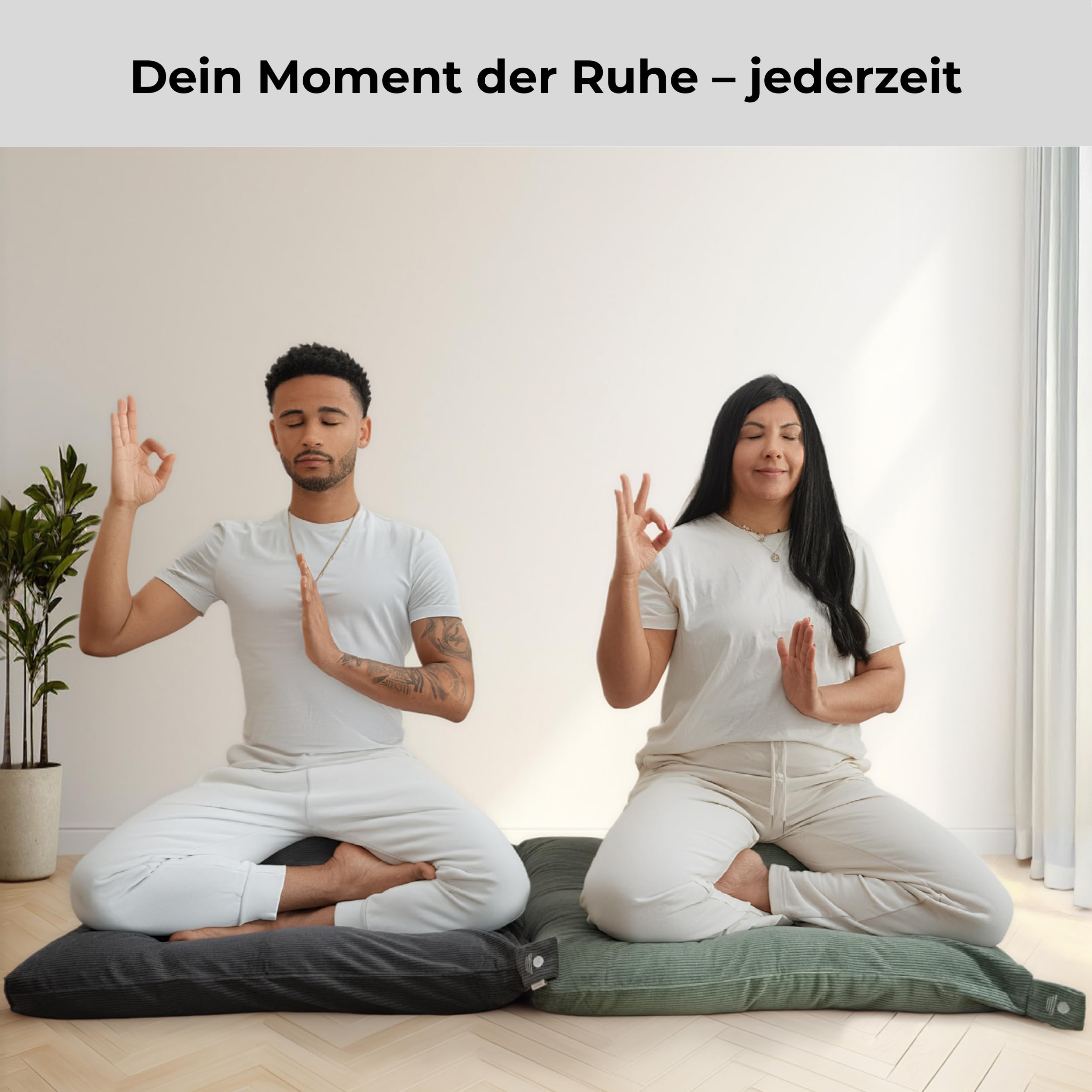 Inner Peace Meditationsmatte Zabuton Cord XL 85 x 85 cm | Kapokfüllung, Bezug: 100% Baumwolle, waschbarer Bezug, Meditation Matte, Zen Matte, extra groß