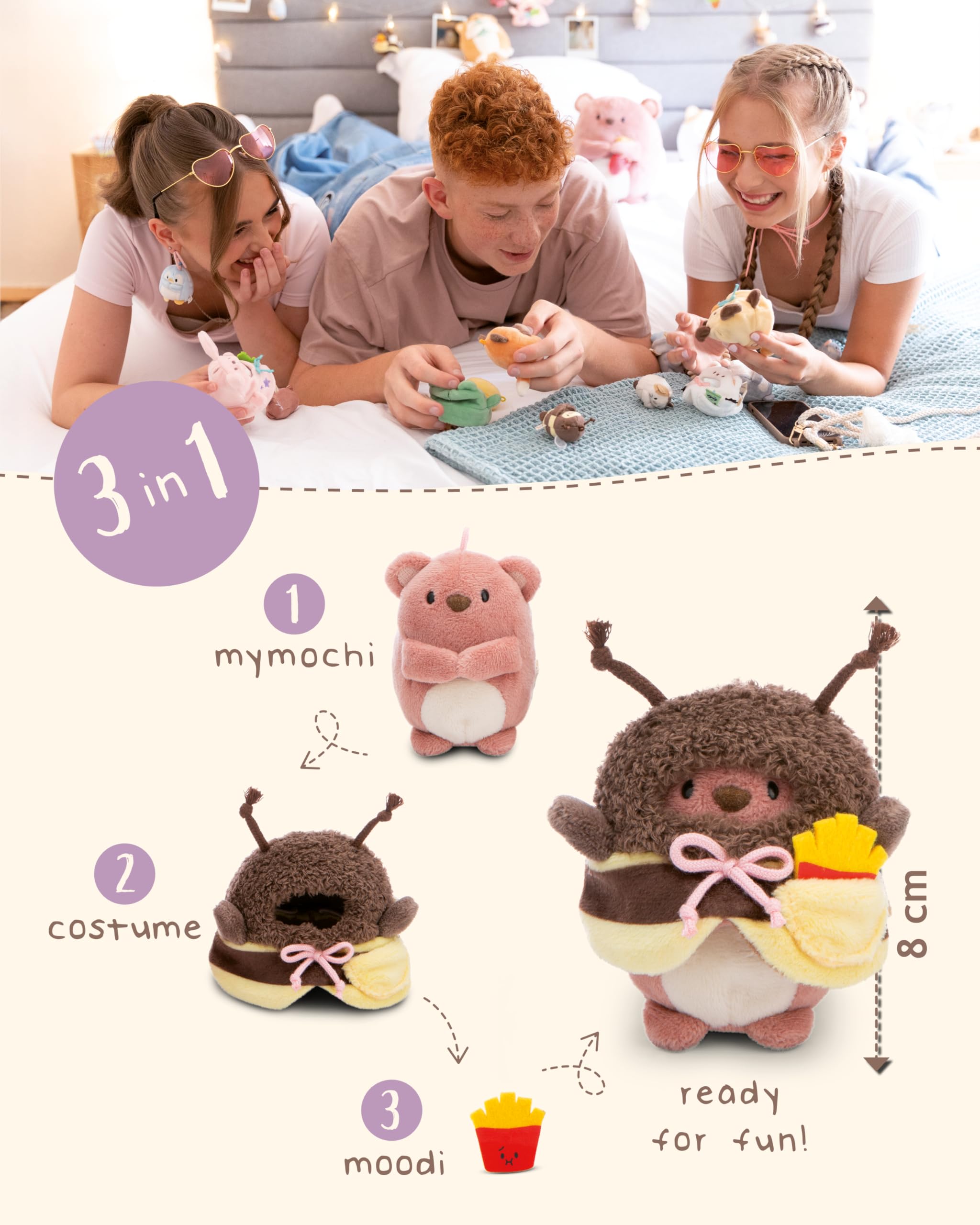 NICI soft toy bear Nomo 8cm with french fries and bee costume in gift box 8,5x6,5x10cm brown - Image 4