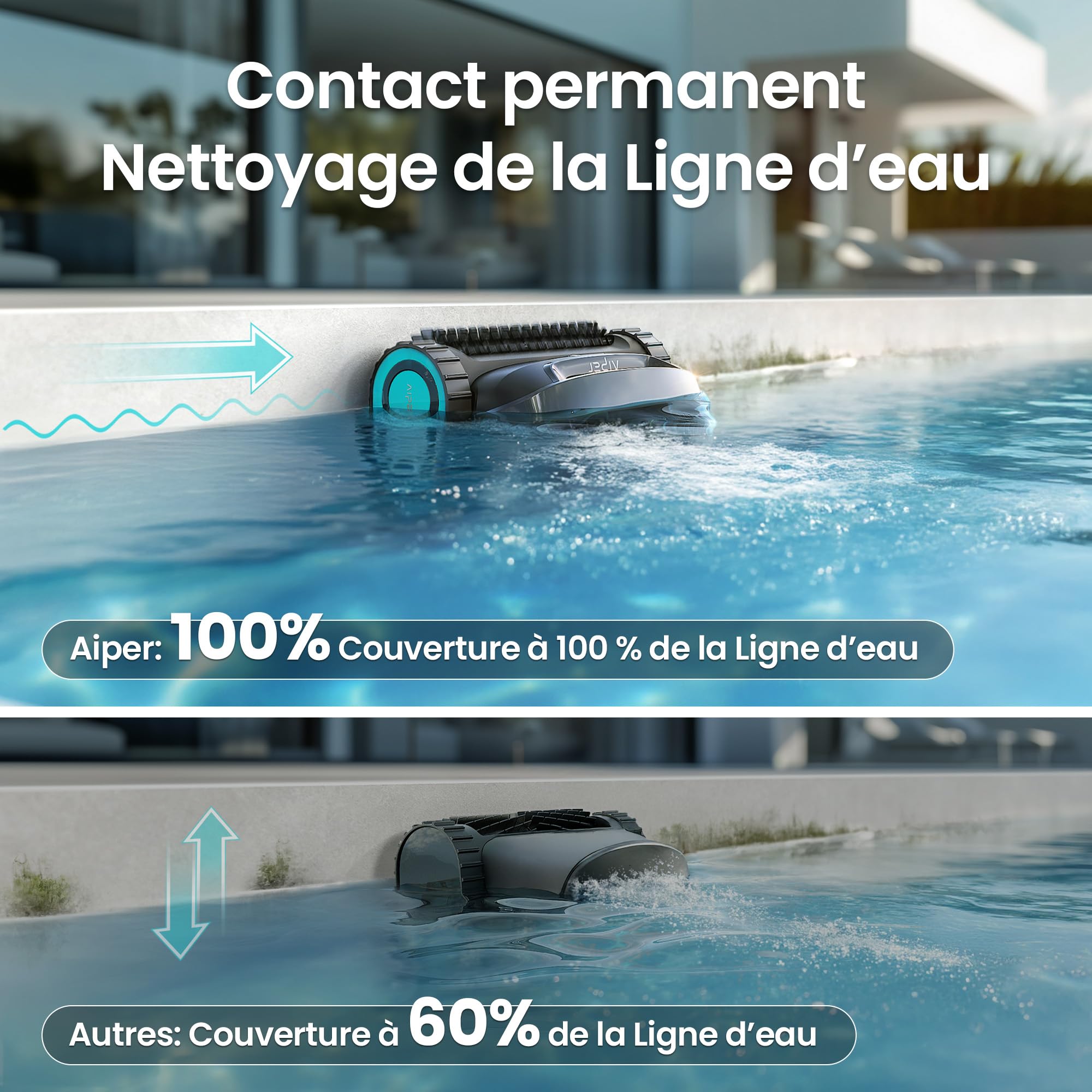 AIPER Scuba X1 Robot Piscine avec App, Aspirateur Piscine avec WavePath 3.0 et Navigation Intelligente, système de Filtration Ultra-Fine, Nettoyage Ligne d’Eau, Idéal pour Les Piscines enterrées, Bleu