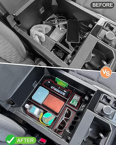 Miniatura 2 de TOPINSTALL Bandeja de consola central de tamaño completo color rojo compatible con Toyota Tundra 2022-2024 y Sequoia Accessories 2023 Organizador de