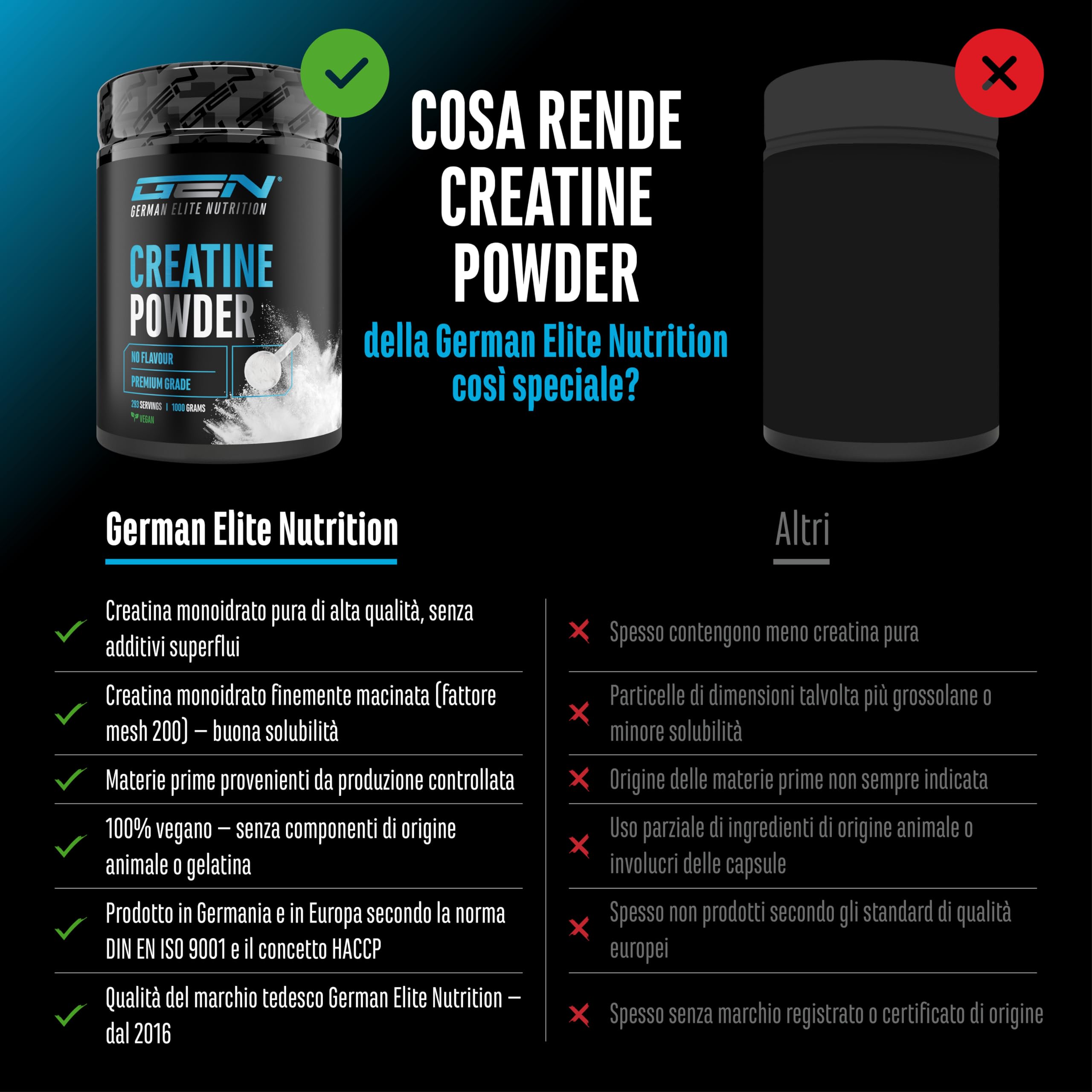 Creatina in polvere - 1kg / 1000 g - Creatina monoidrato in polvere - Solubilità ottimale e microfine - Vegan - 293 applicazioni - Qualità testata