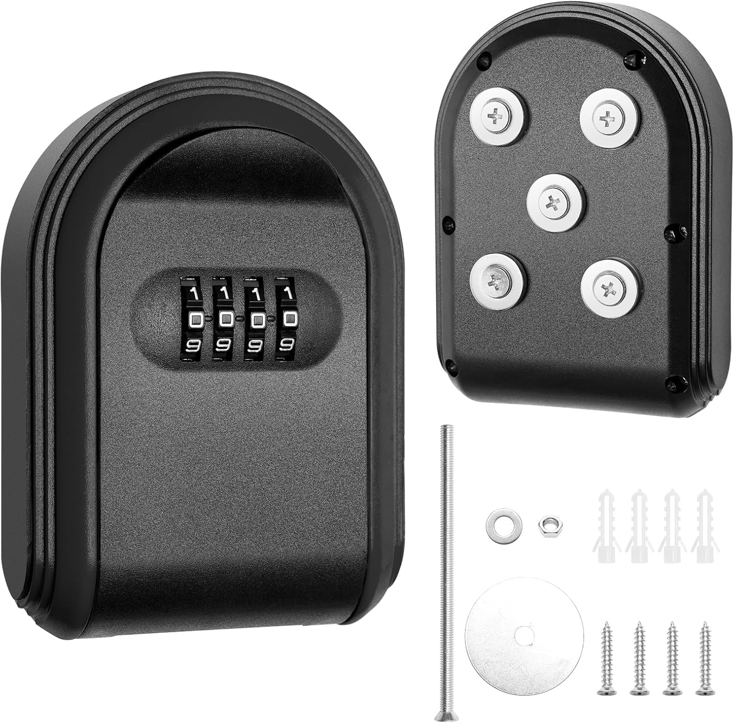Magnetic Key Safe with Lock, 4 Digit Combination Key Holder for Safe Indoor and Outdoor Storage (Black)