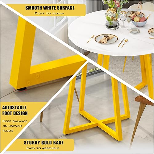 Miniatura 6 de LTTROMAT Mesa de comedor redonda, mesa de cocina redonda pequeña de 39 pulgadas, mesa de comedor de mármol con base dorada, mesa de comedor de oro