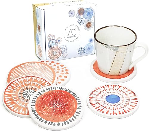 Miniatura 2 de AD Juego de 6 posavasos para absorber bebidas, redondos, de cerámica, con base de corcho, tapete de protección de mesa para tazas y tazas, oficina,