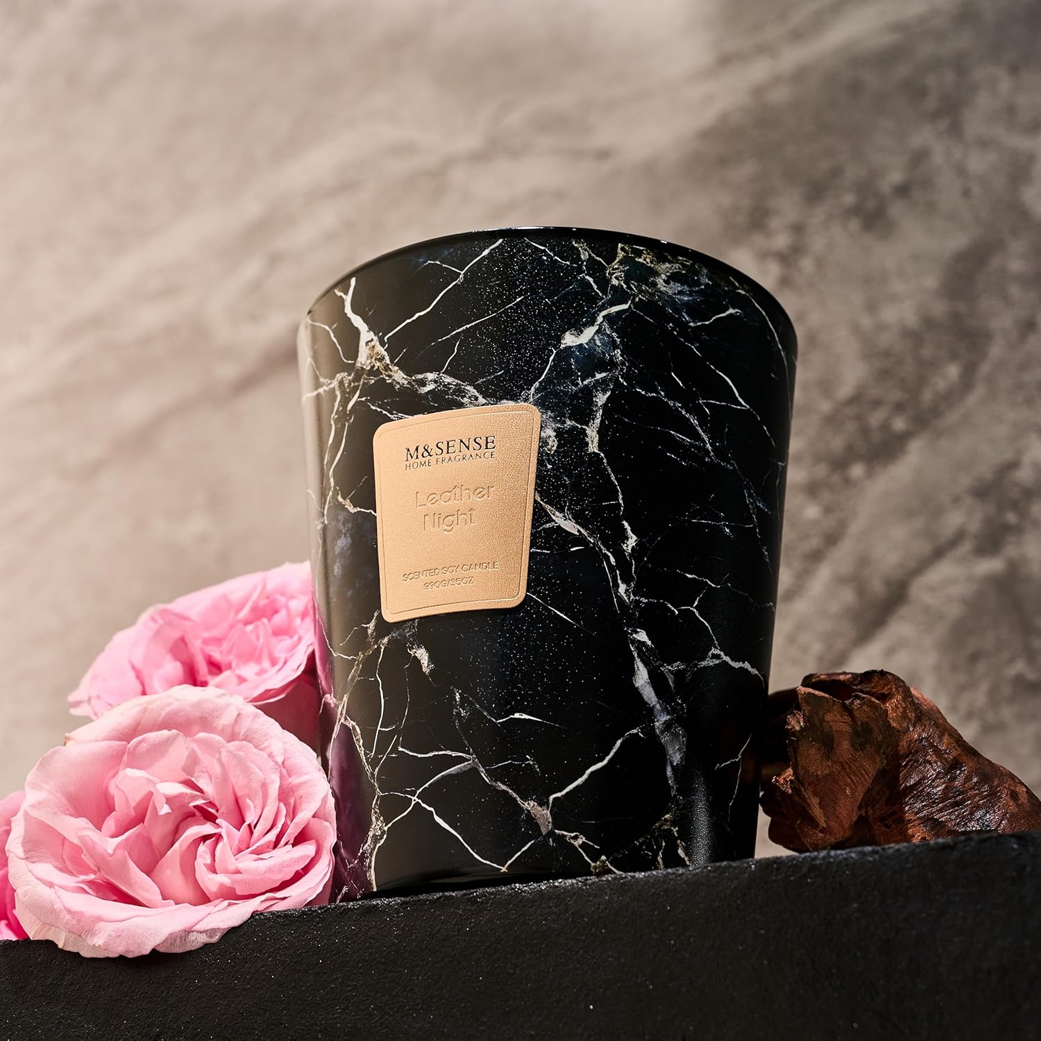 M&SENSE Extra Large Candle 35oz 150H LeatherNight Scented Candle,3 Wick Highly Scented Jar Candle, XL Candles Gift for Women and Men