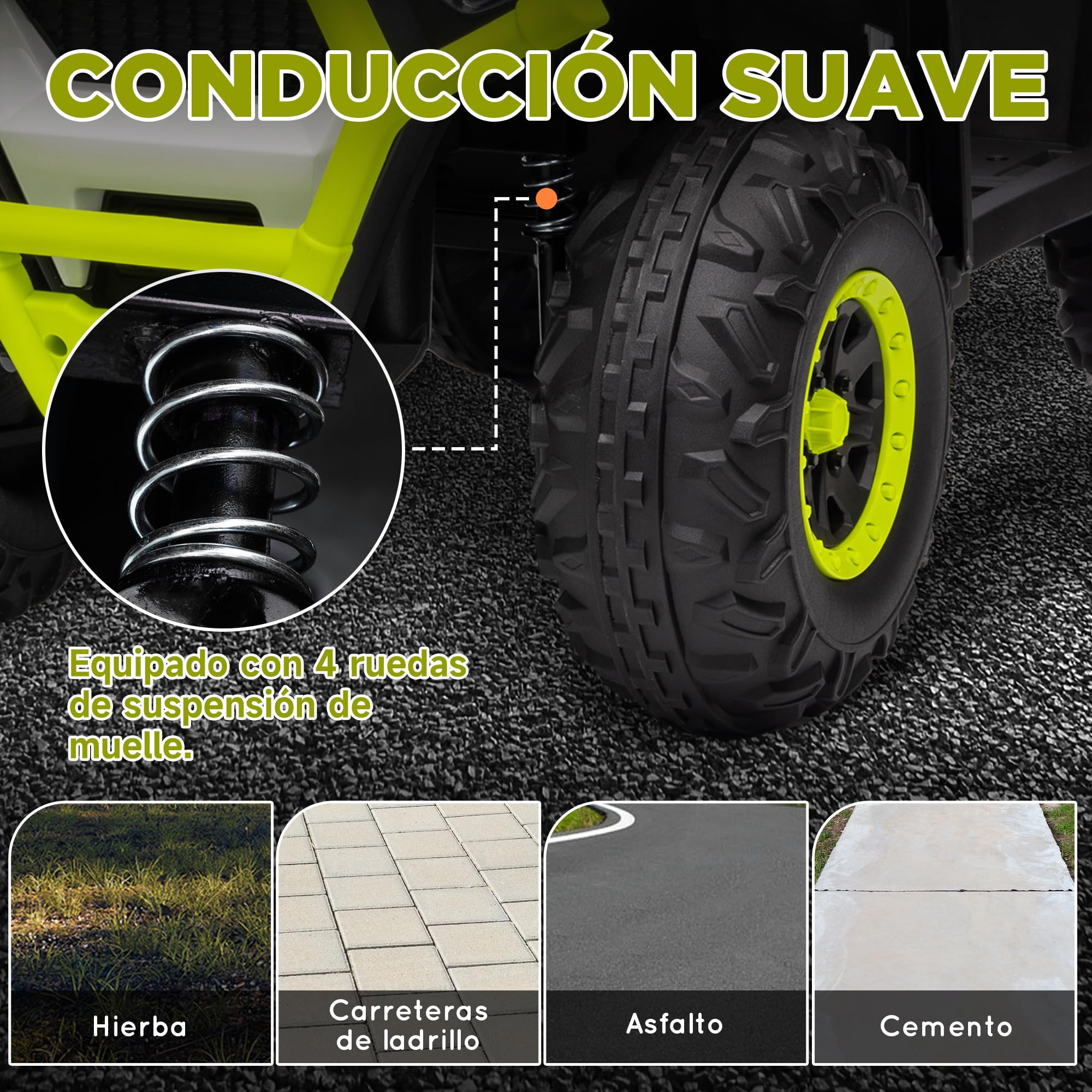 AIYAPLAY Quad Eléctrico para Niños 12V Coche Eléctrico para Niños de +3 Años con Faros Música MP3 Velocidad 3-6 km/h y Cesta Carga 30 kg Verde